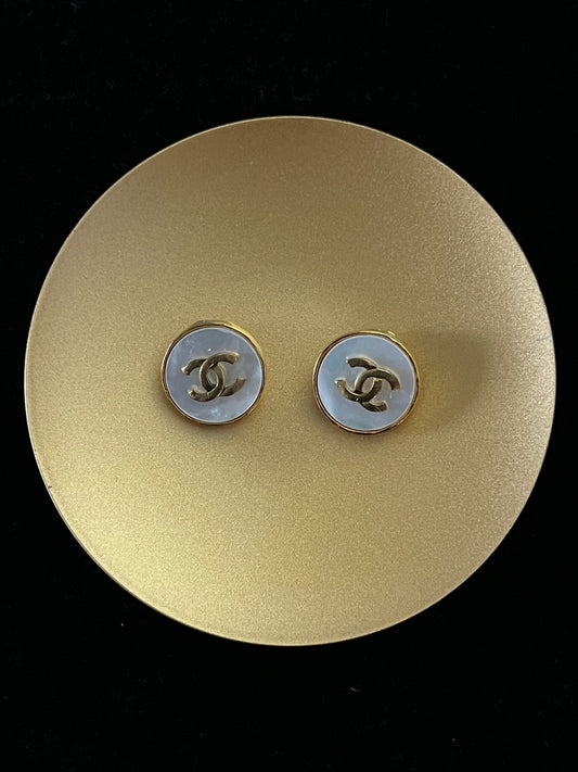 Chanel 1995 Gold-Plated White Mother-of-Pearl Clip-On Earrings