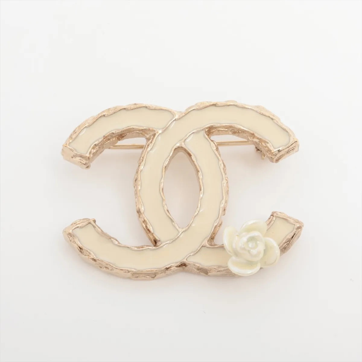 Chanel 2012 Pearl-White Gold-Edged Camellia Brooch