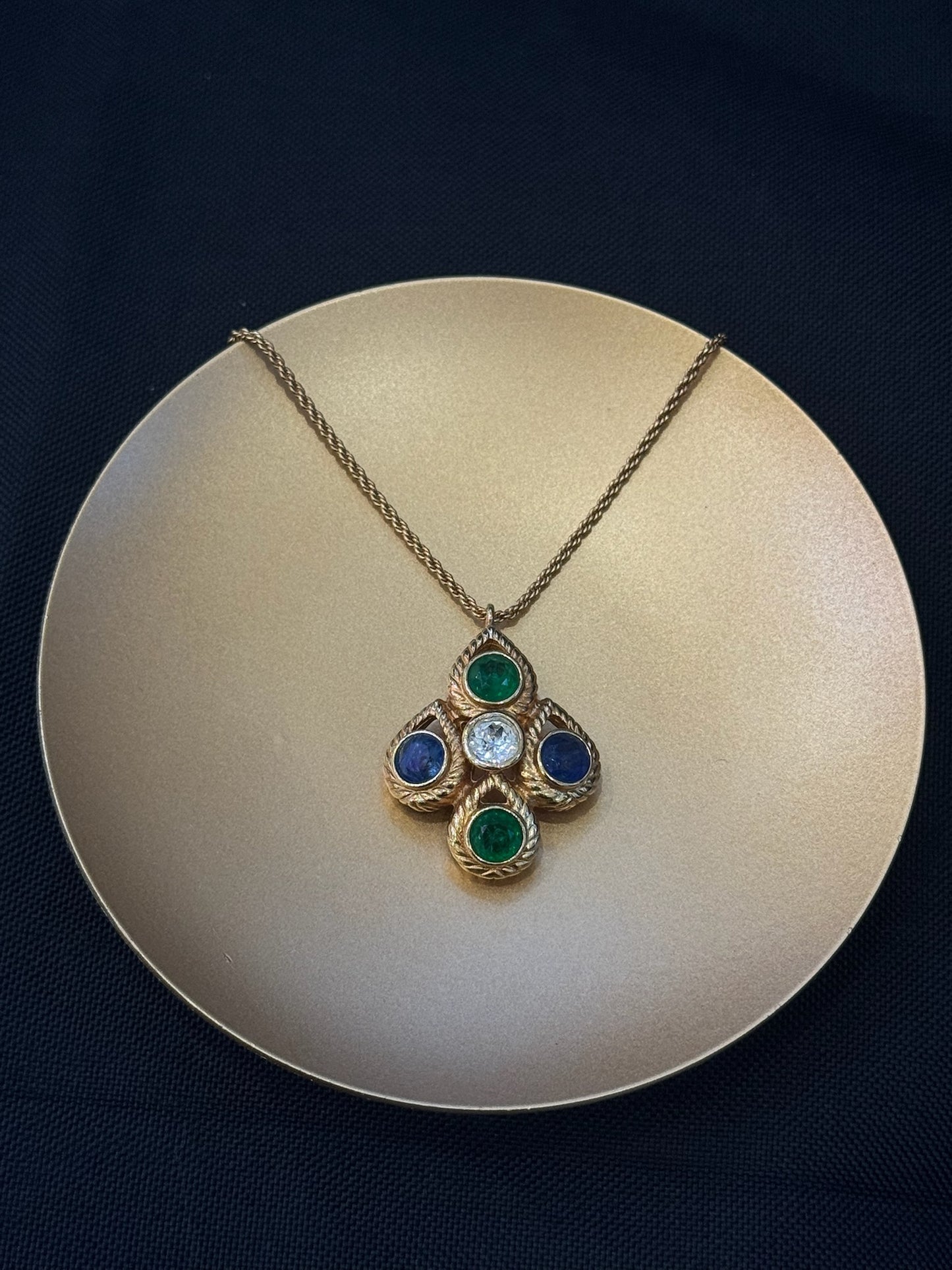 Vintage Dior Renaissance Cabochon Cross Pendant Necklace
