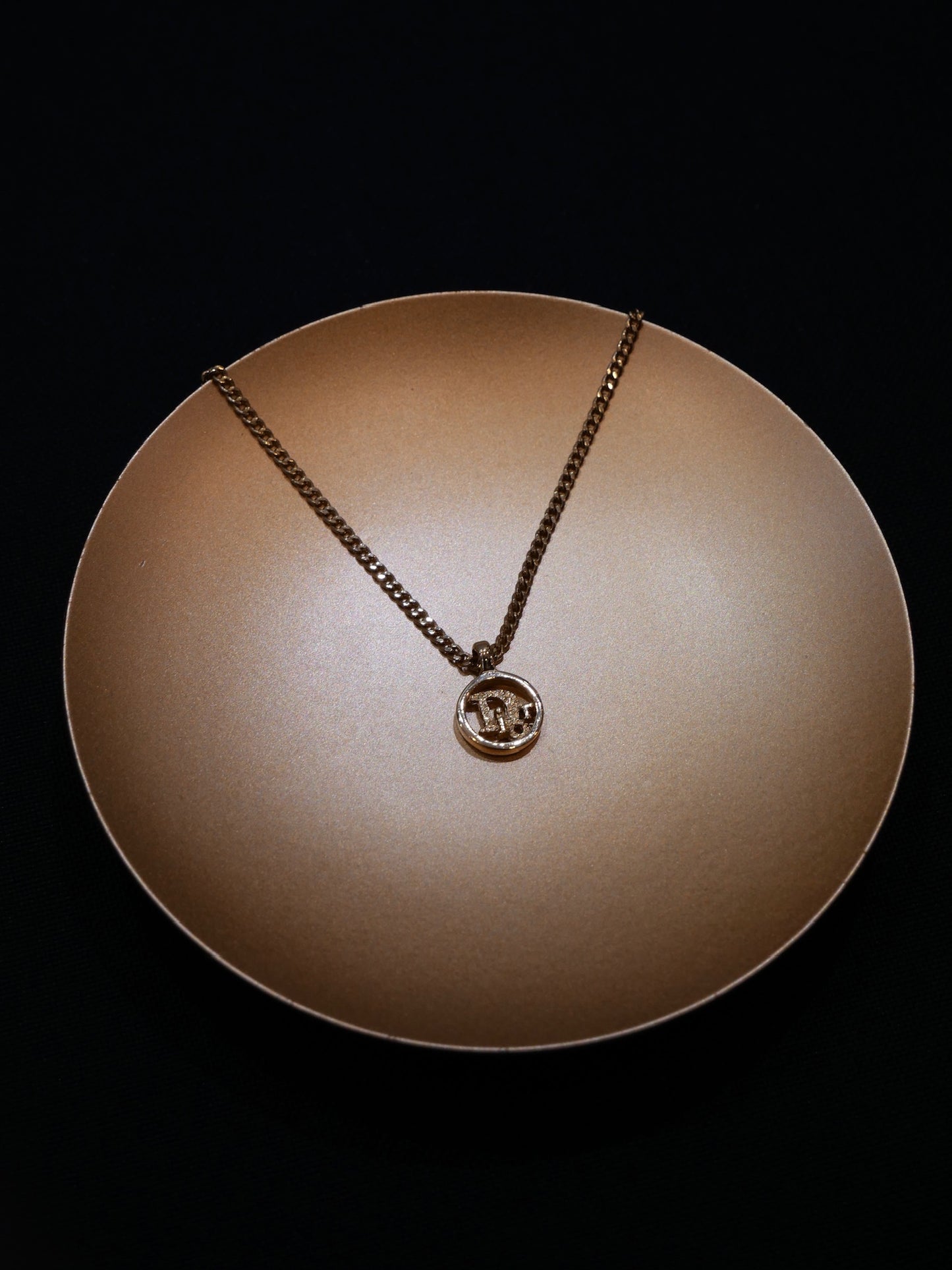 Vintage Dior Gold Logo Round Pendant Necklace