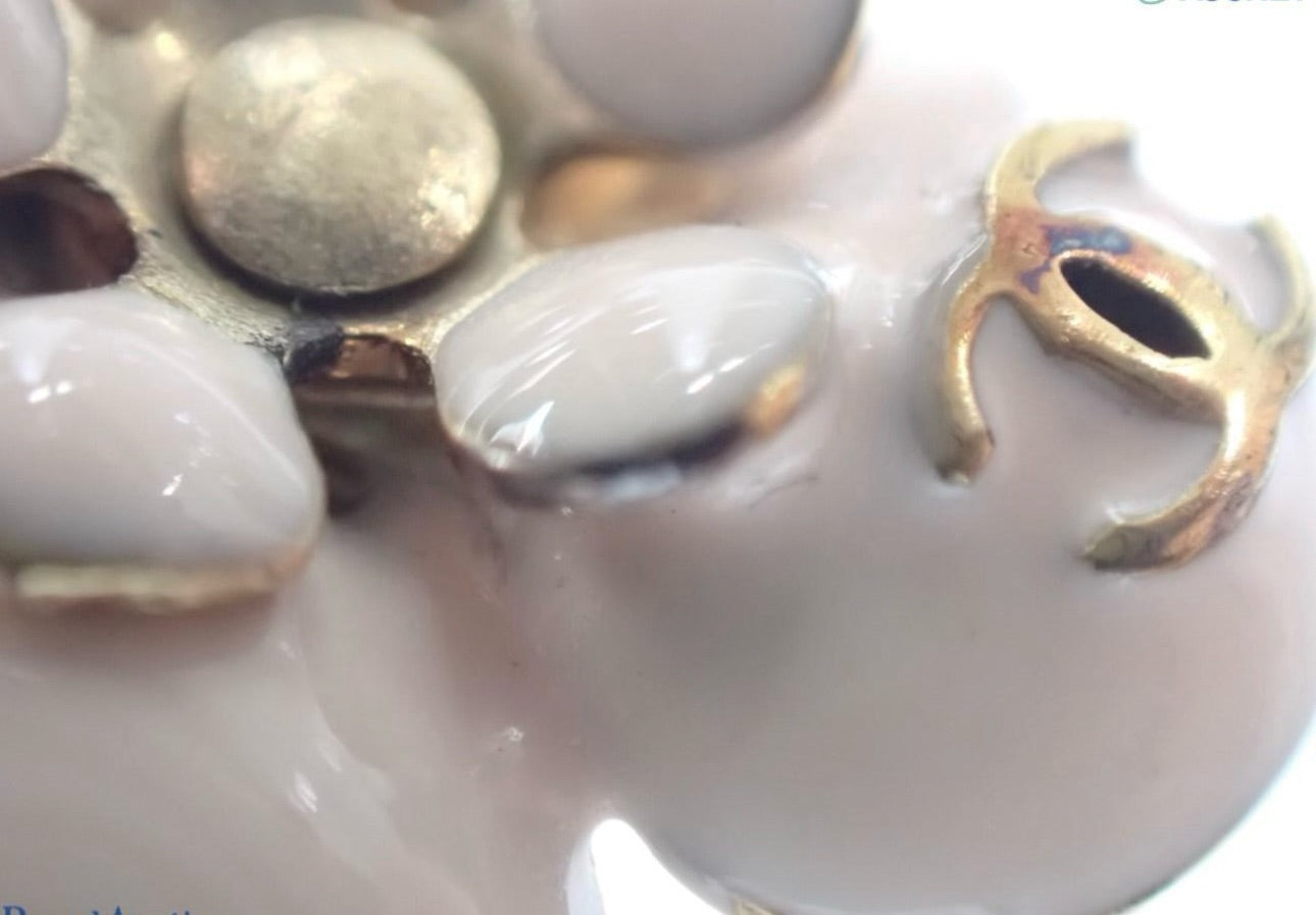 Vintage Chanel Cream Enamel Camellia Flower Ring