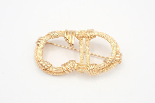 Vintage Dior Textured Double Oval Brooch – Gold Tone