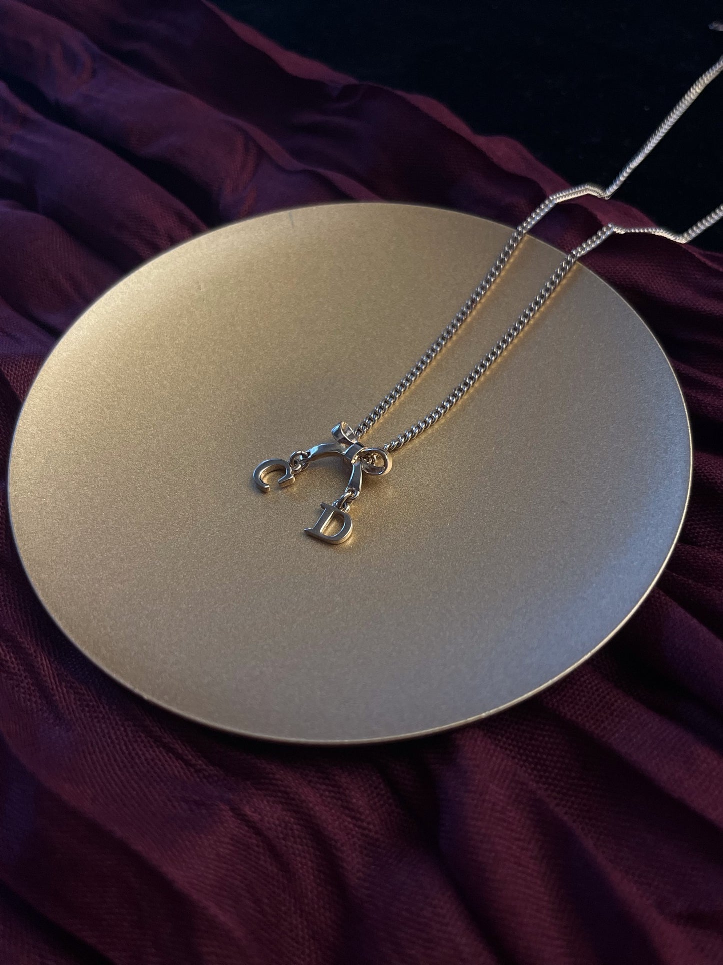 Dior Gold Bow Pendant Necklace with CD Charms