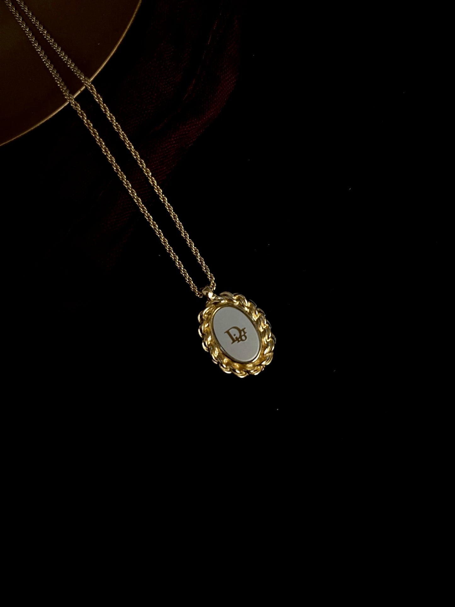 Vintage Dior 1990s Platinum-Tone Braided Jade Disc Necklace