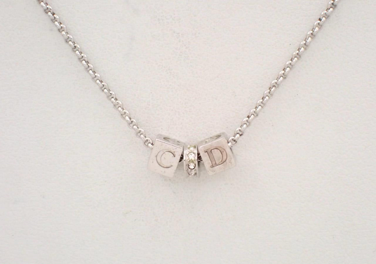 Vintage Dior CD Cube Necklace with Crystal Circle