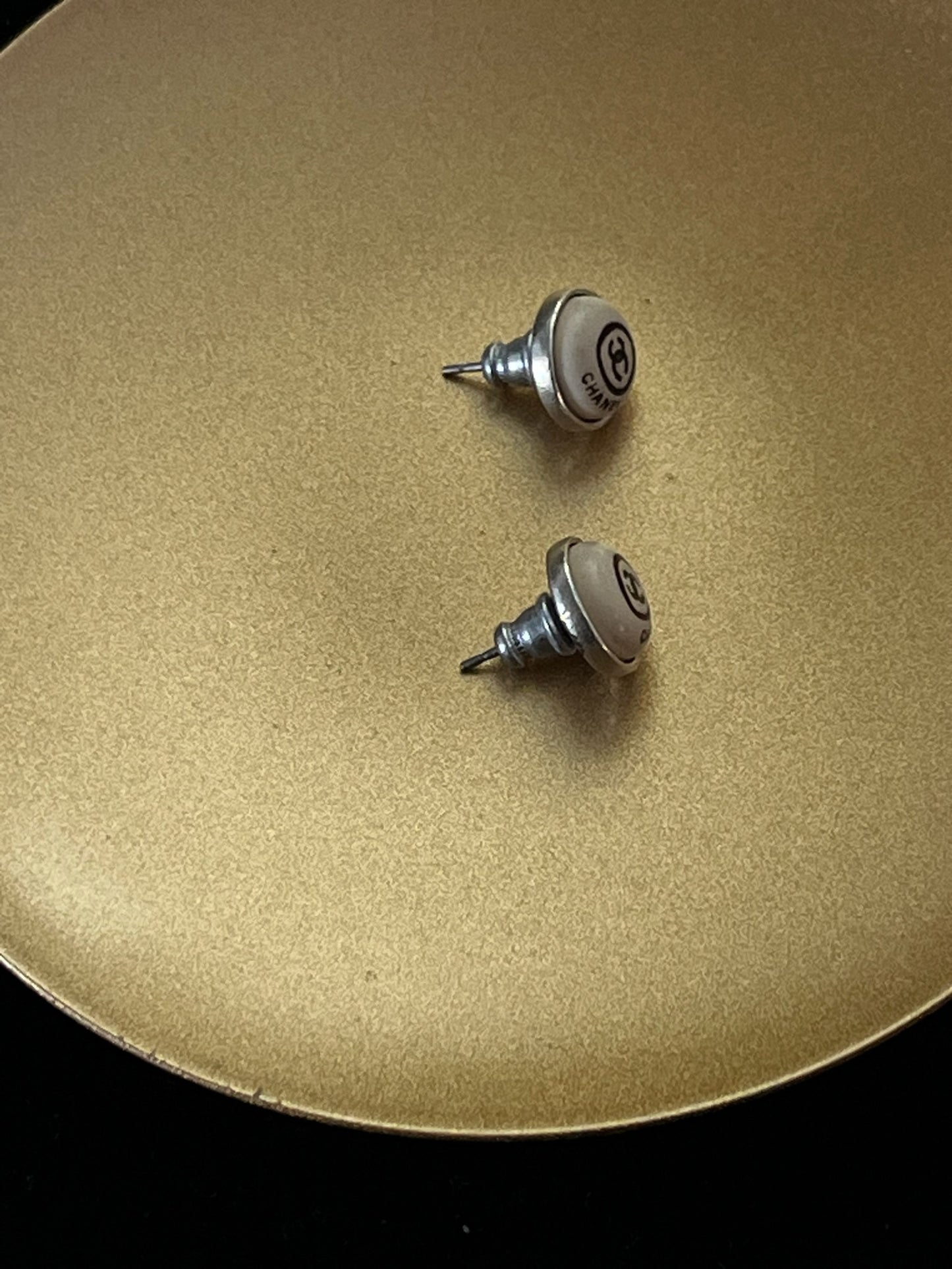 Chanel 2000 Cream White CC Sweet Bean Stud Earrings