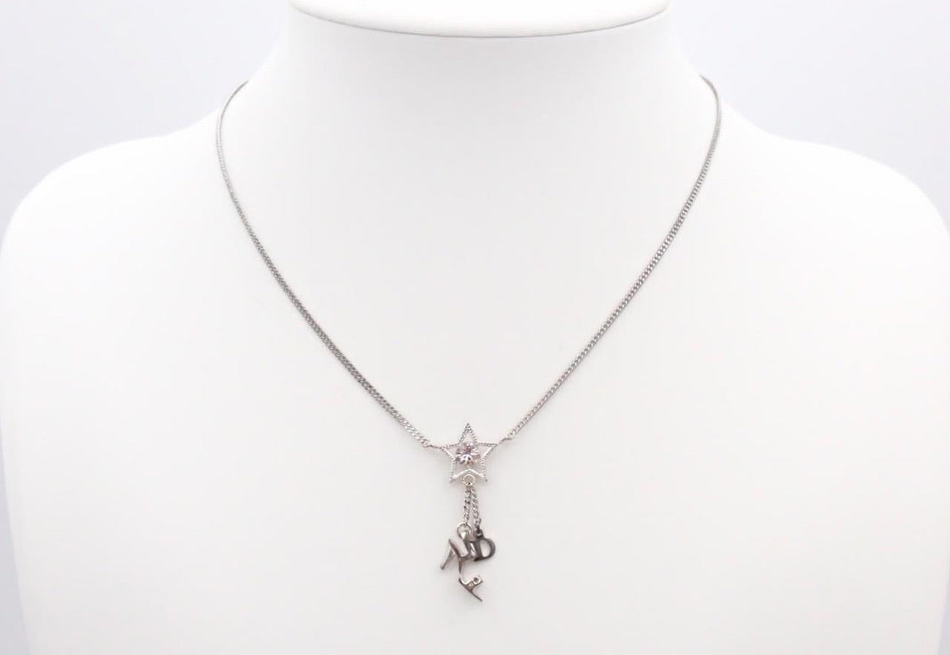 Dior Crystal Star Charm Necklace – Silver-Tone