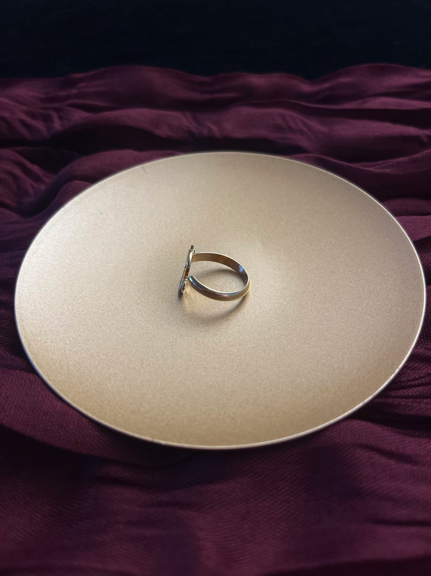 Vintage Dior Gold-Tone “D” Charm Ring with Crystal Accent