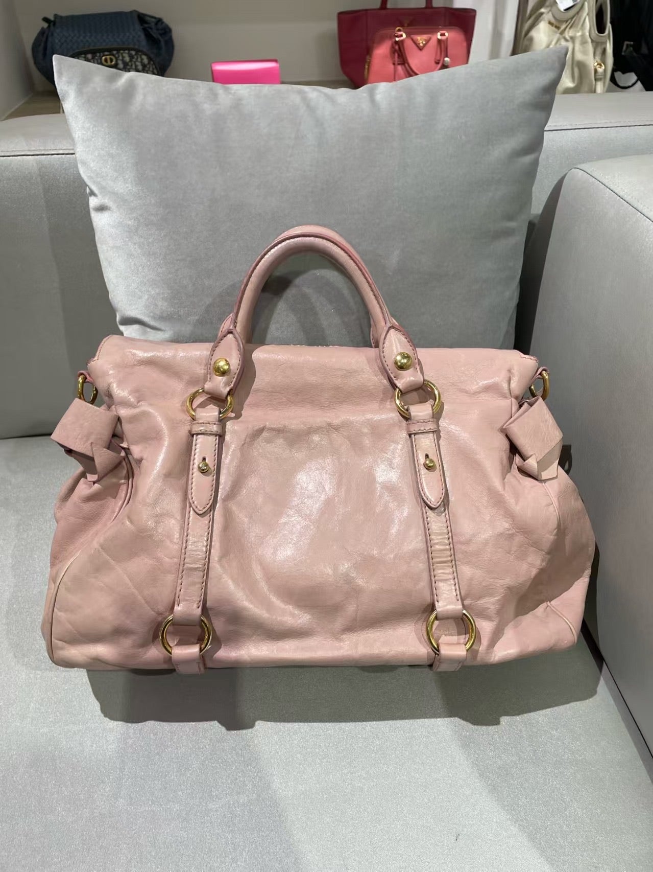 Miu Miu Vitello Lux Bow Satchel – Pink