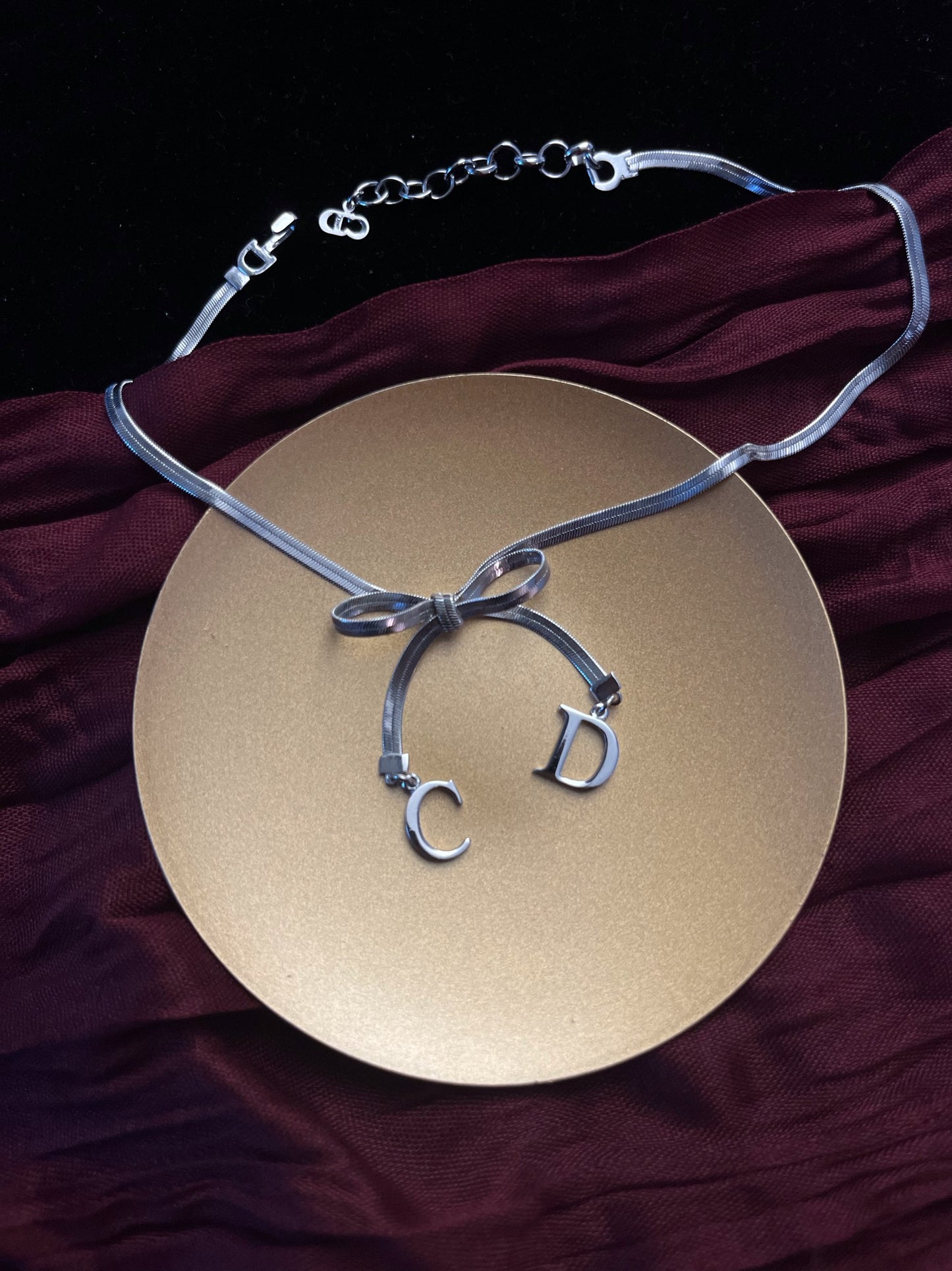 Dior Vintage Y2K Titanium-Silver Bow Snake Chain necklace