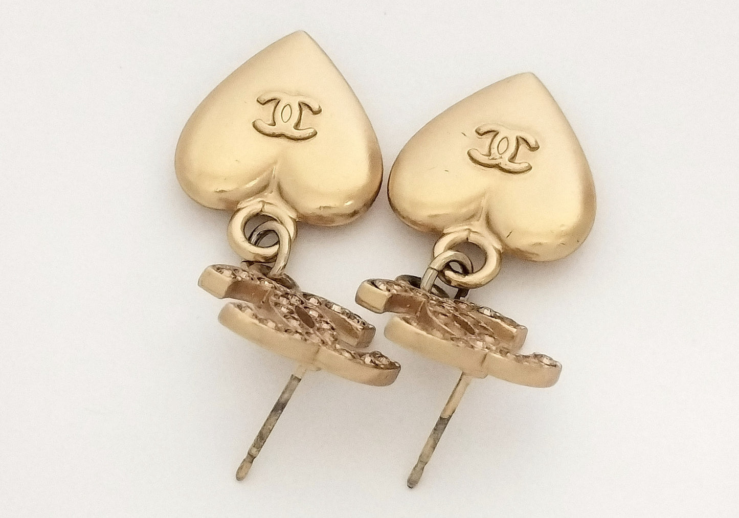 Chanel CC Crystal Heart Drop Earrings