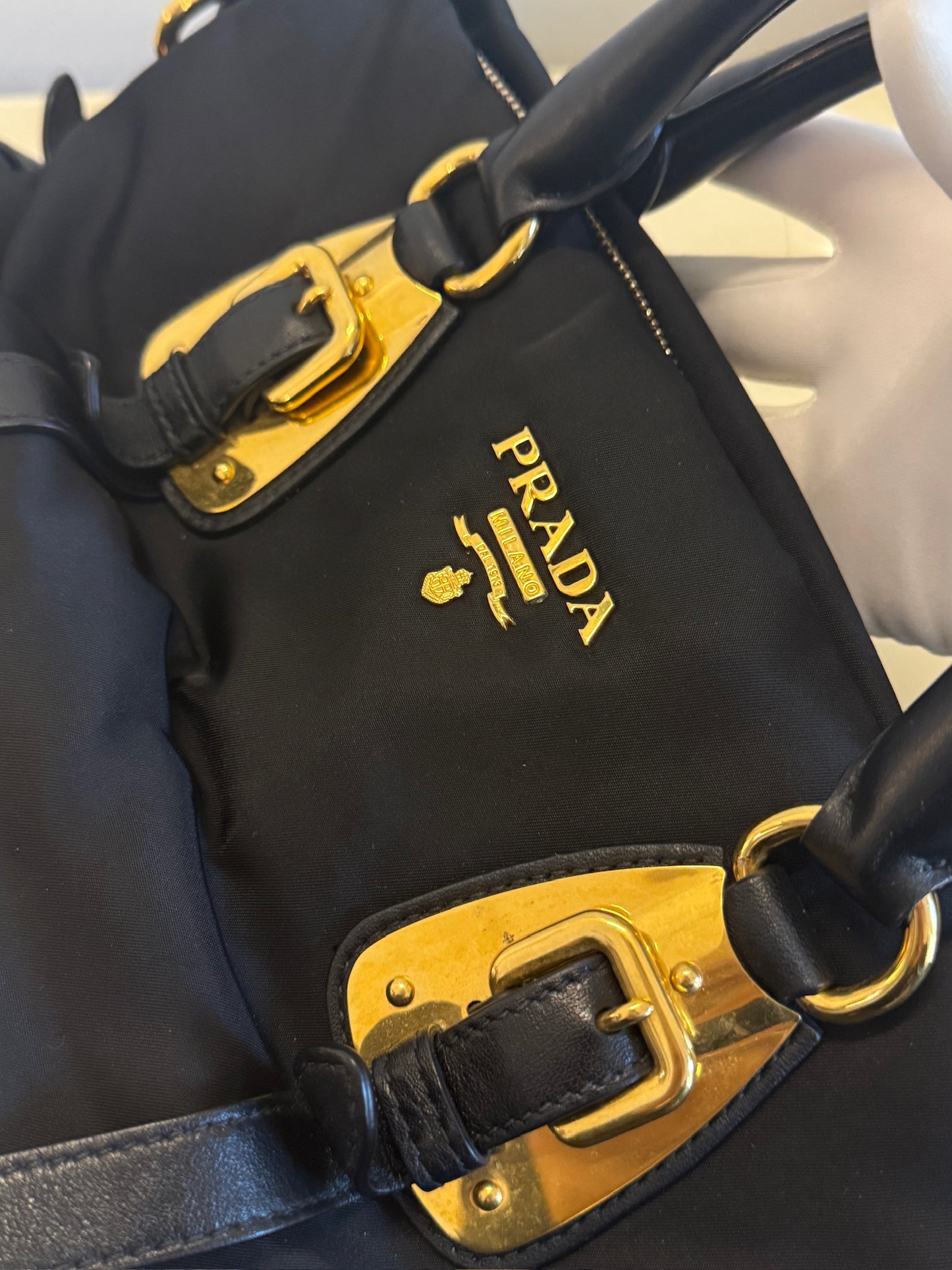 Prada Tessuto Leather and Nylon-Trim Handbag – Black