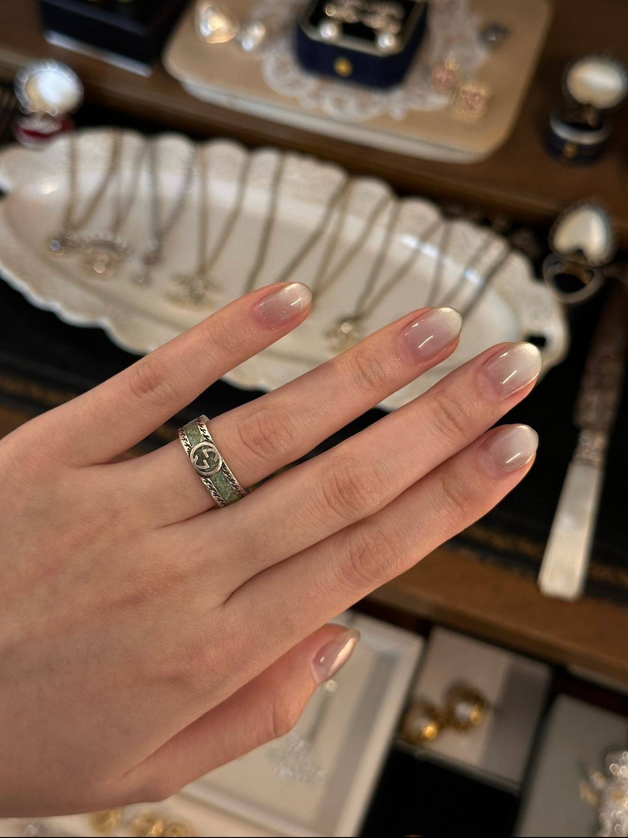 Gucci 2010s "Silver Swarm" Interlocking GG Bee-Engraved Sterling Silver Band Ring