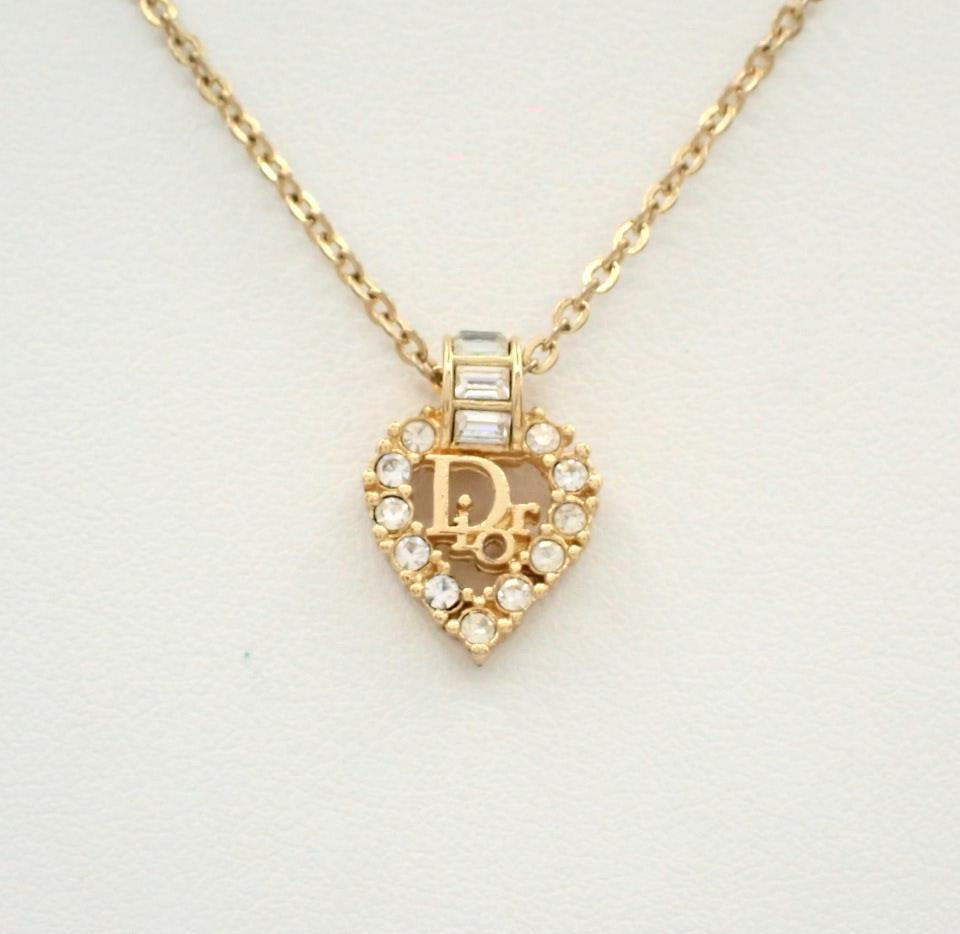 Vintage Dior Gold Wheel Heart Crystal Necklace