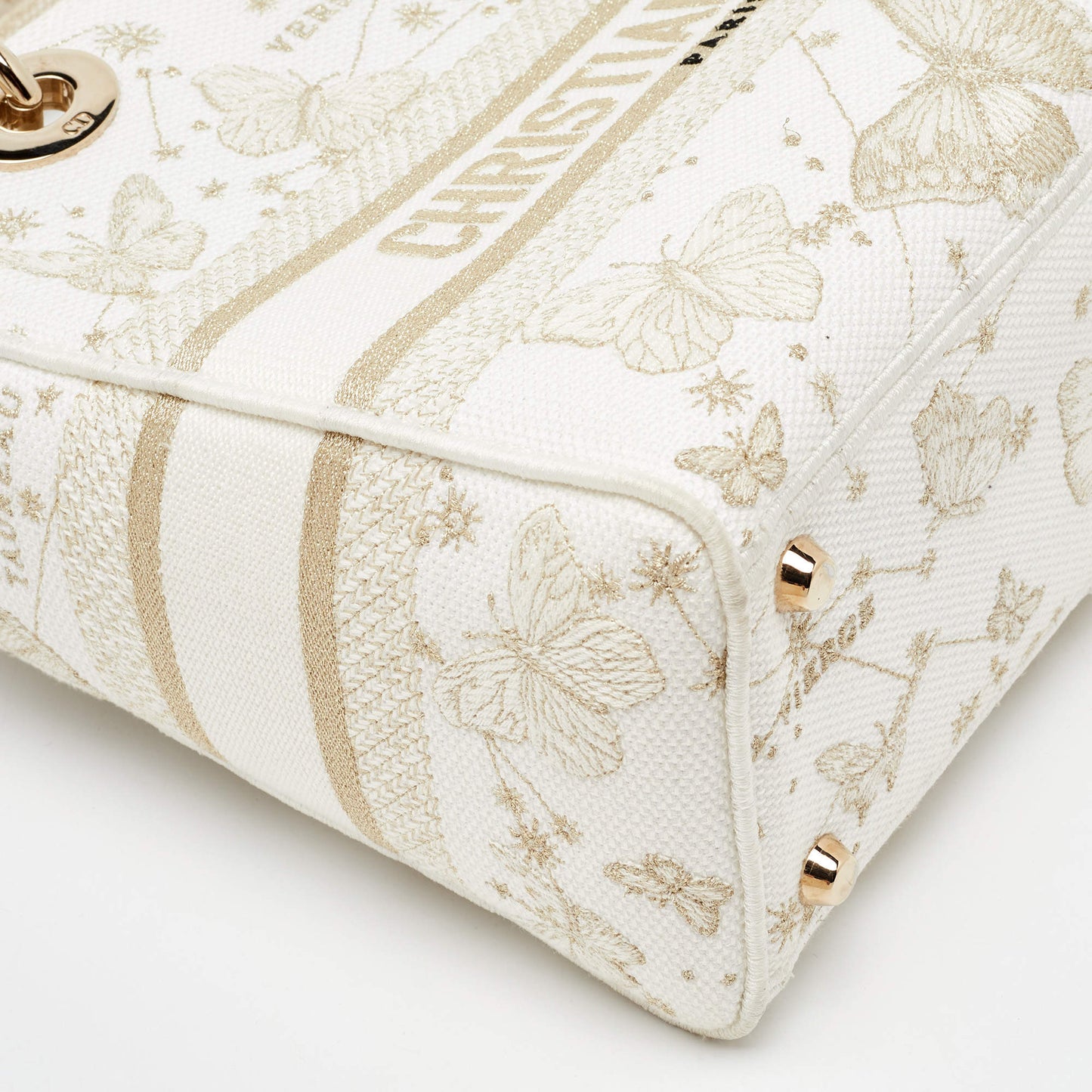 Dior Christmas Edition White Embroidered Canvas Zodiac Small Lady D-Lite Bag