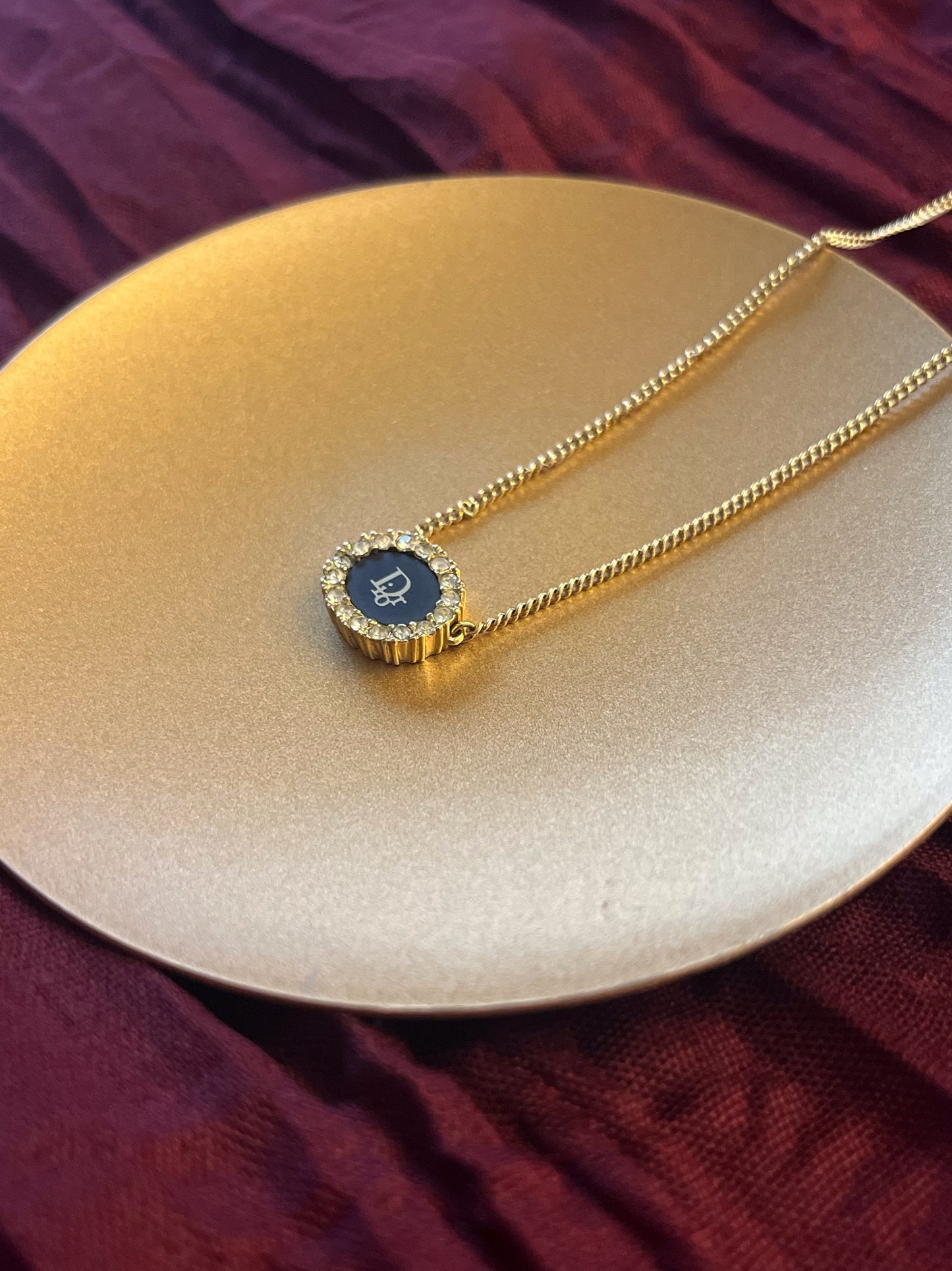 Dior Crystal Halo Logo Medallion Necklace