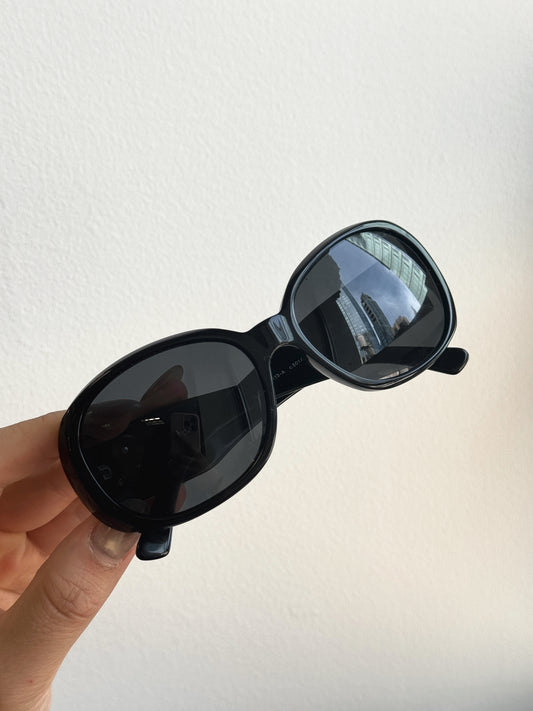 Chanel Vintage “Camellia Chic” Black Oval Sunglasses