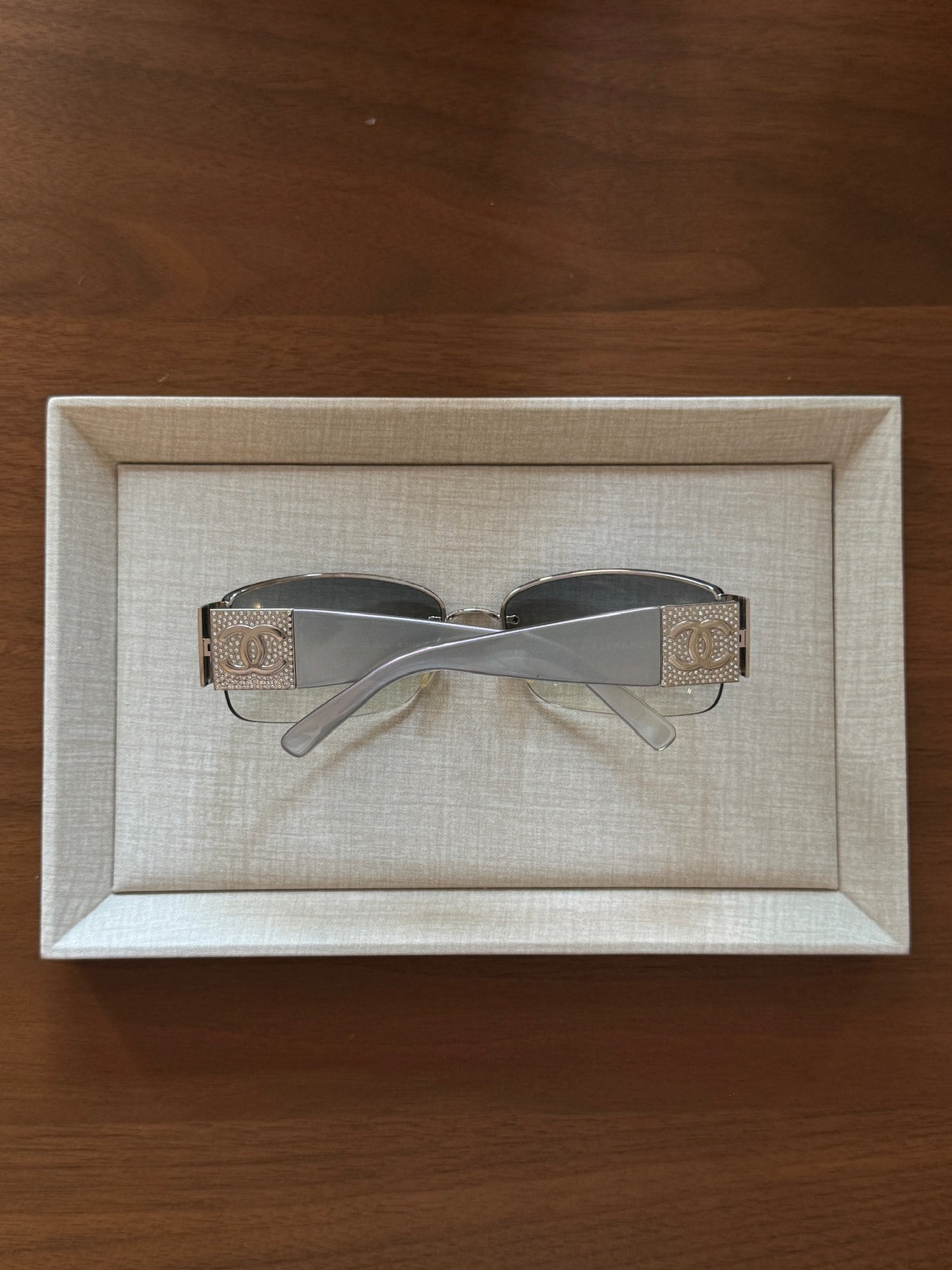 Chanel Crystal CC Silver Shield Sunglasses