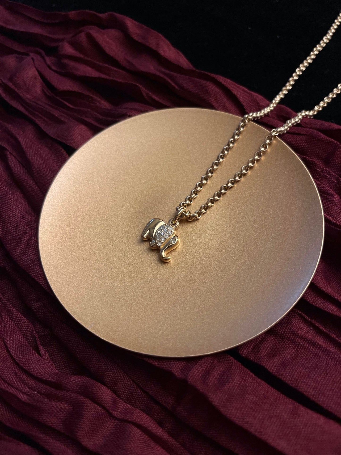 Vintage Dior Full Crystal Gold Elephant Pendant Necklace