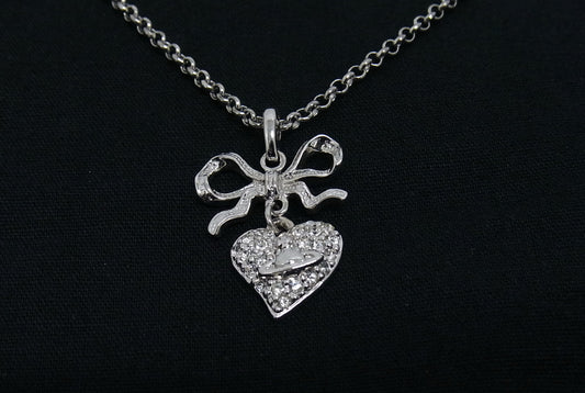 Vivienne Westwood Crystal Heart Bow Pendant Necklace (Silver Tone)