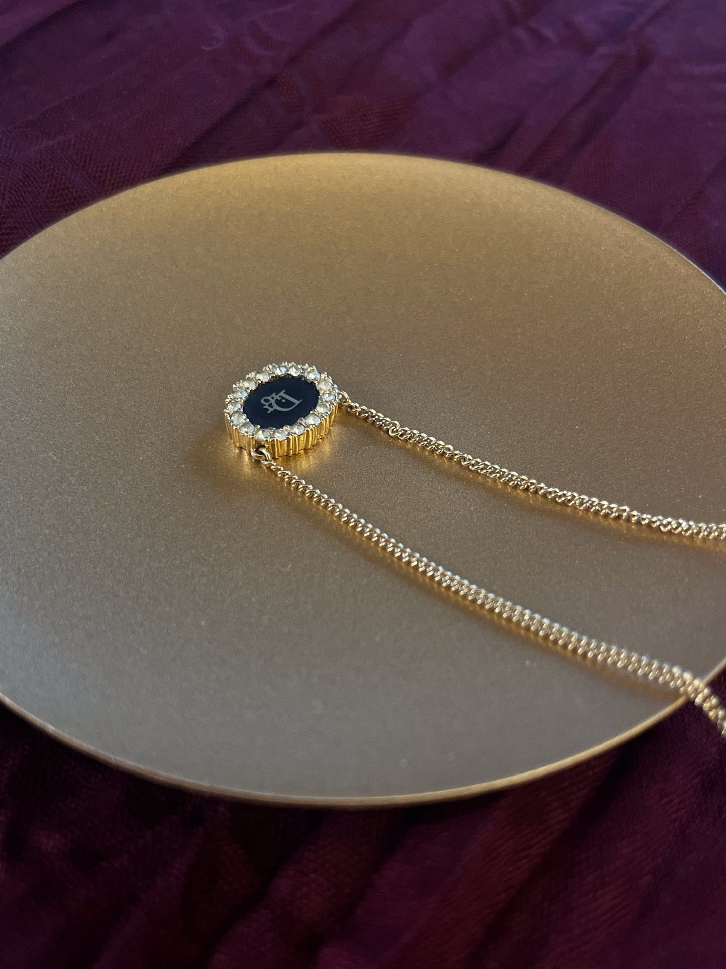 Dior Crystal Halo Logo Medallion Necklace
