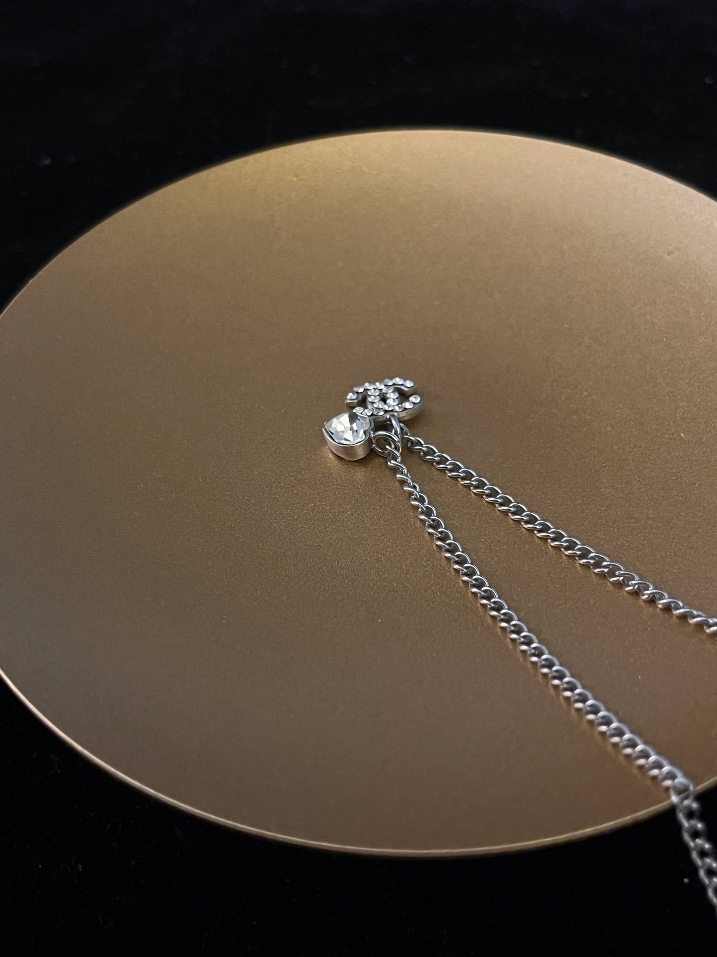 Chanel 2006 Crystal CC & Heart Charm Necklace