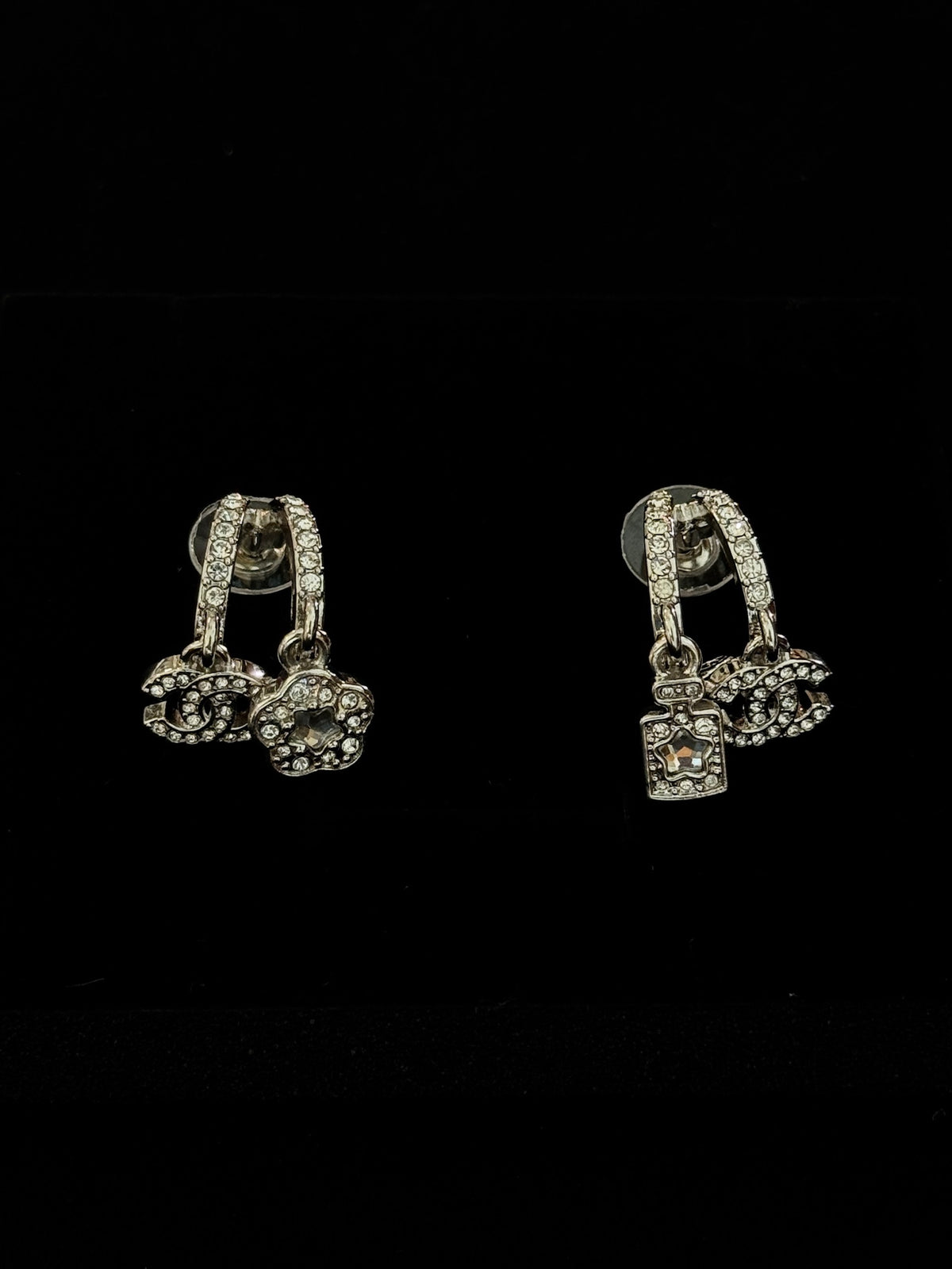 Chanel Crystal CC Charm Hoop Earrings
