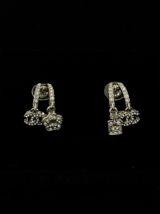 Chanel Crystal CC Charm Hoop Earrings