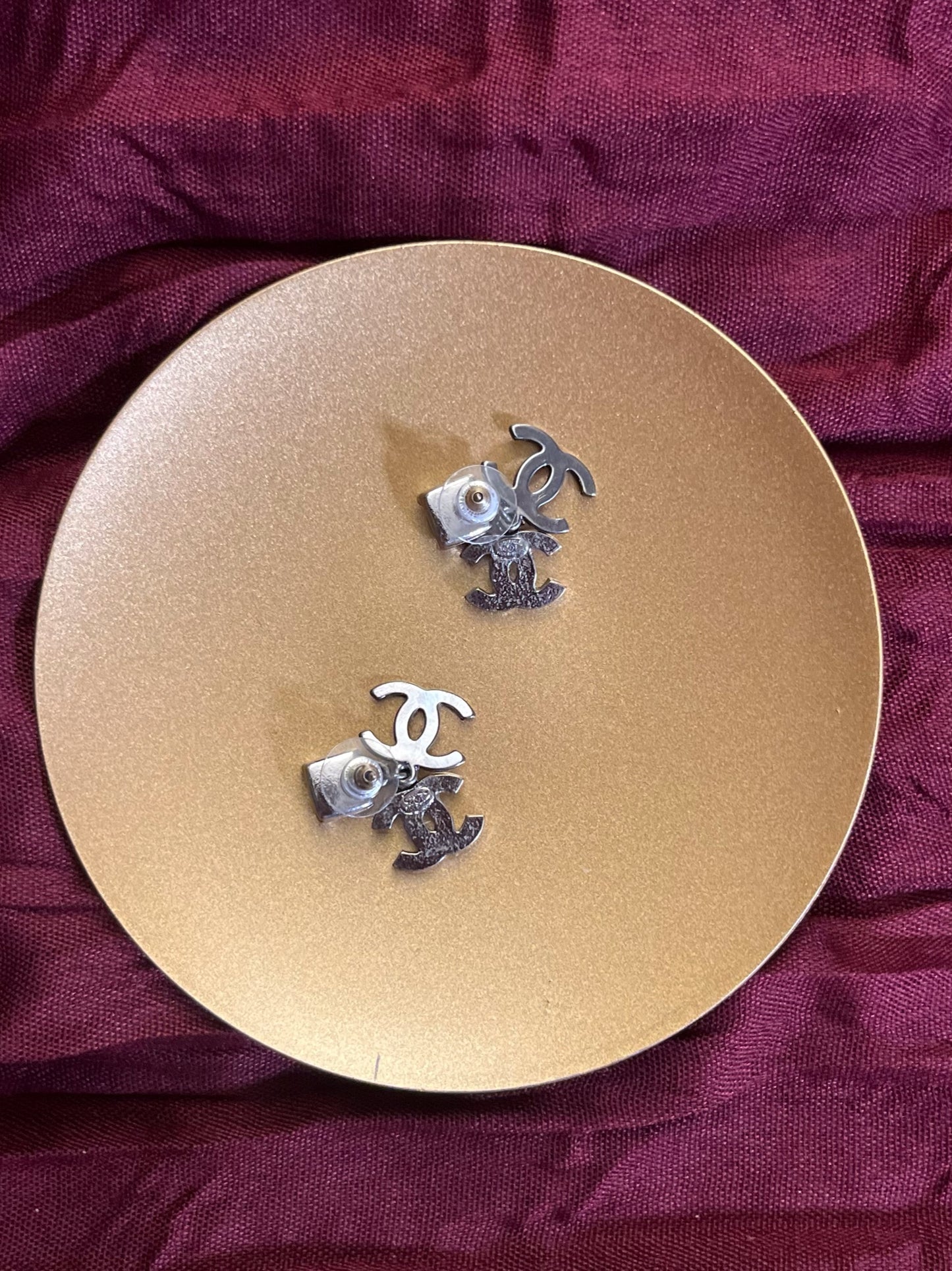 Chanel 2003 Black & Silver Double CC Crystal Drop Earrings