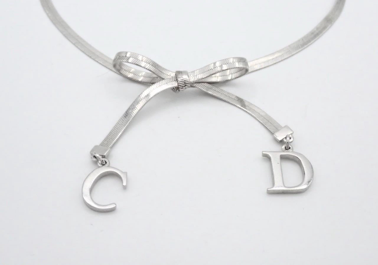 Dior Bow Charm Necklace – Silver Tone