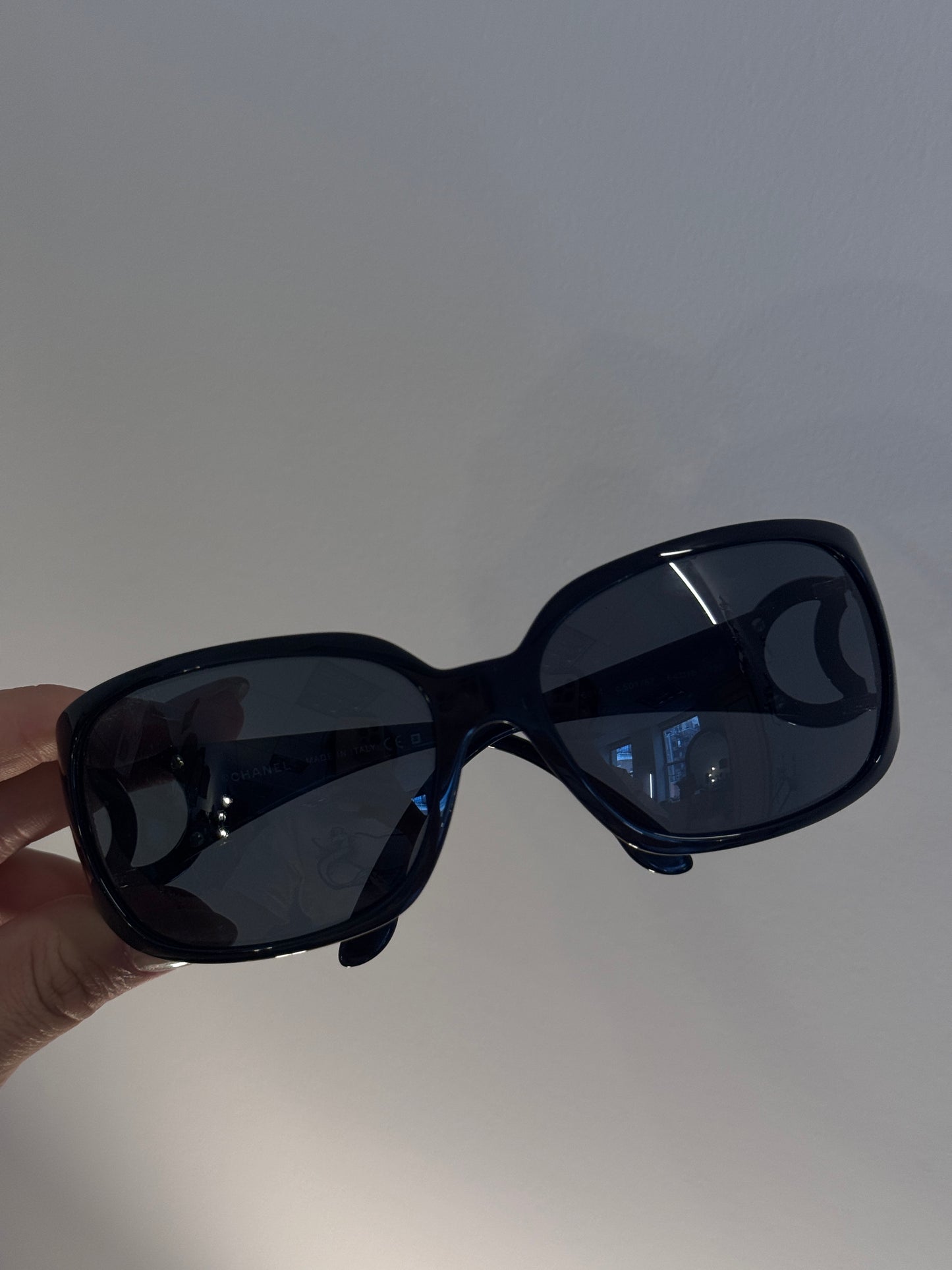 Chanel Mid-2000s "Gilded Arc" Gold Open-CC Rectangular Sunglasses