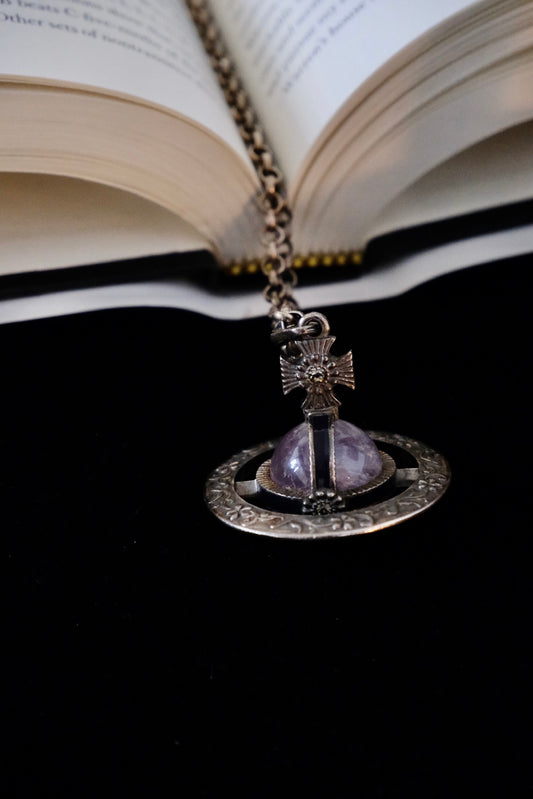 Vintage Vivienne Westwood Amethyst Orb Pendant Necklace – Antique Silver Tone