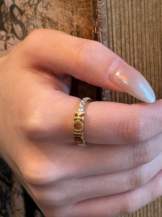Dio(r)evolution Ring Gold-Finish Metal and White Crystals