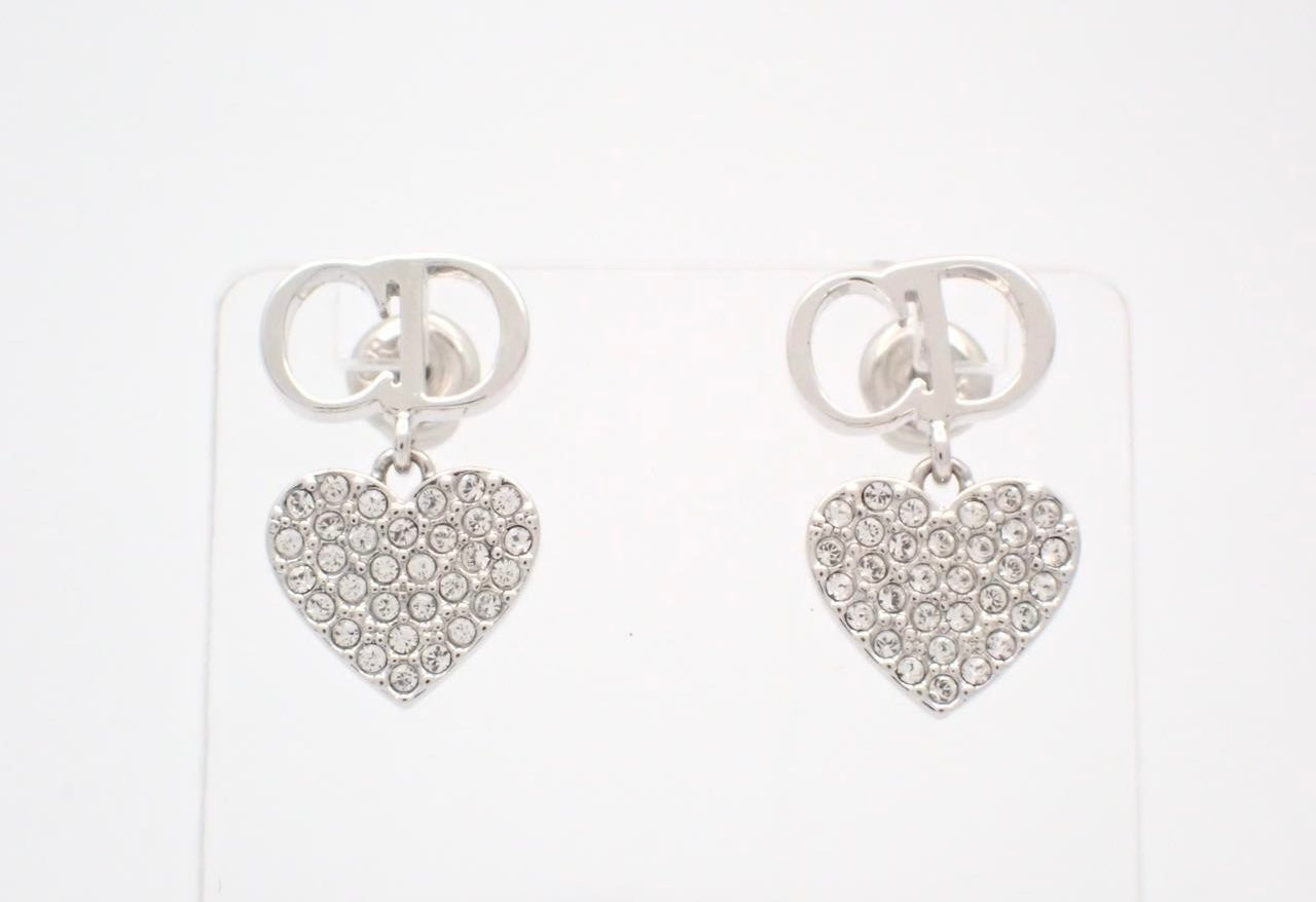 Dior CD Crystal Heart Drop Earrings