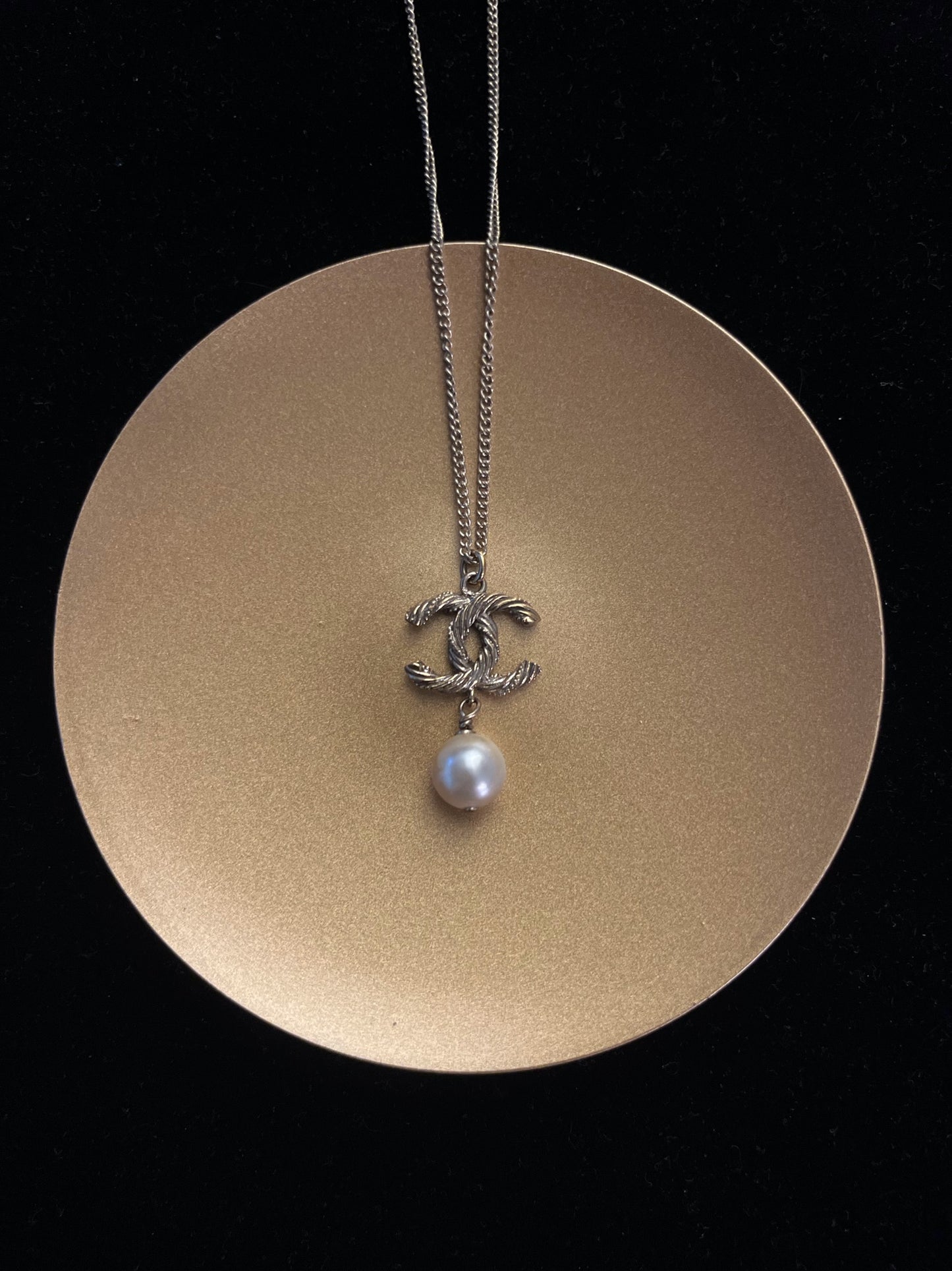 Chanel 2015 Double-Sided Twisted CC Crystal Pearl Drop Necklace