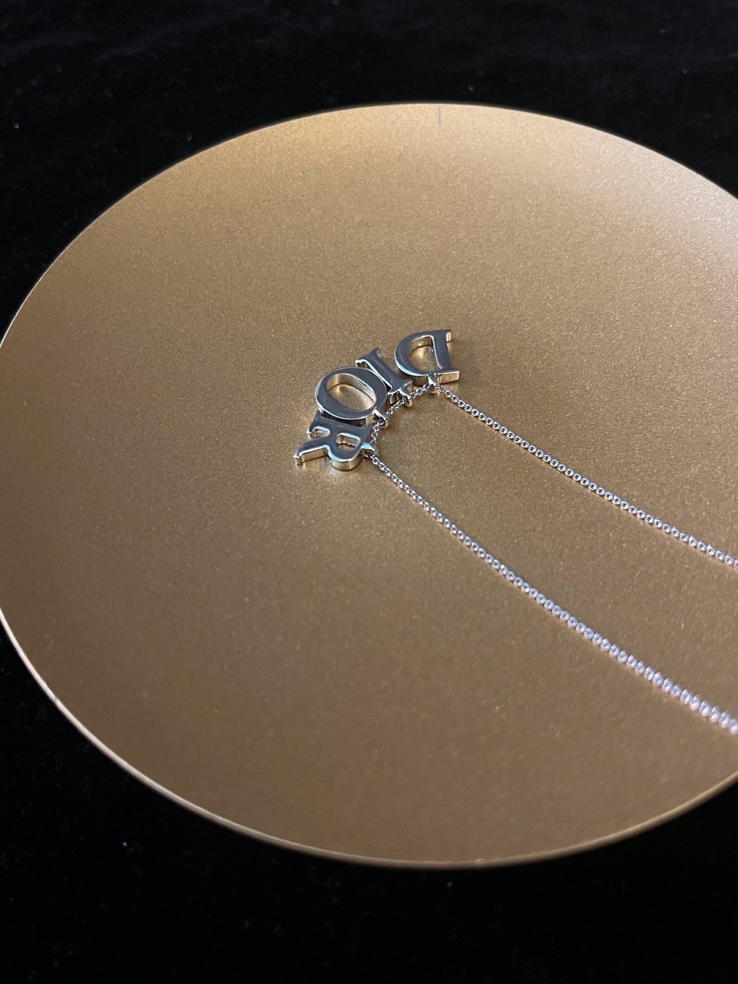 Vintage Dior Silver Logo Letter Pendant Necklace