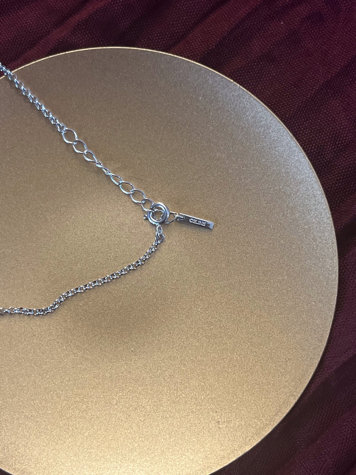 CELINE 925 Sterling Silver Logo Ring Pendant Necklace