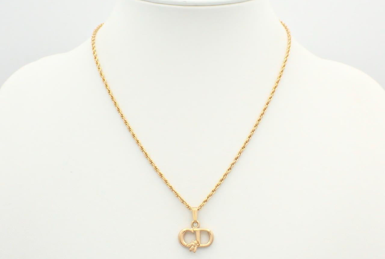 Vintage Dior Gold CD Logo Bee Charm Necklace
