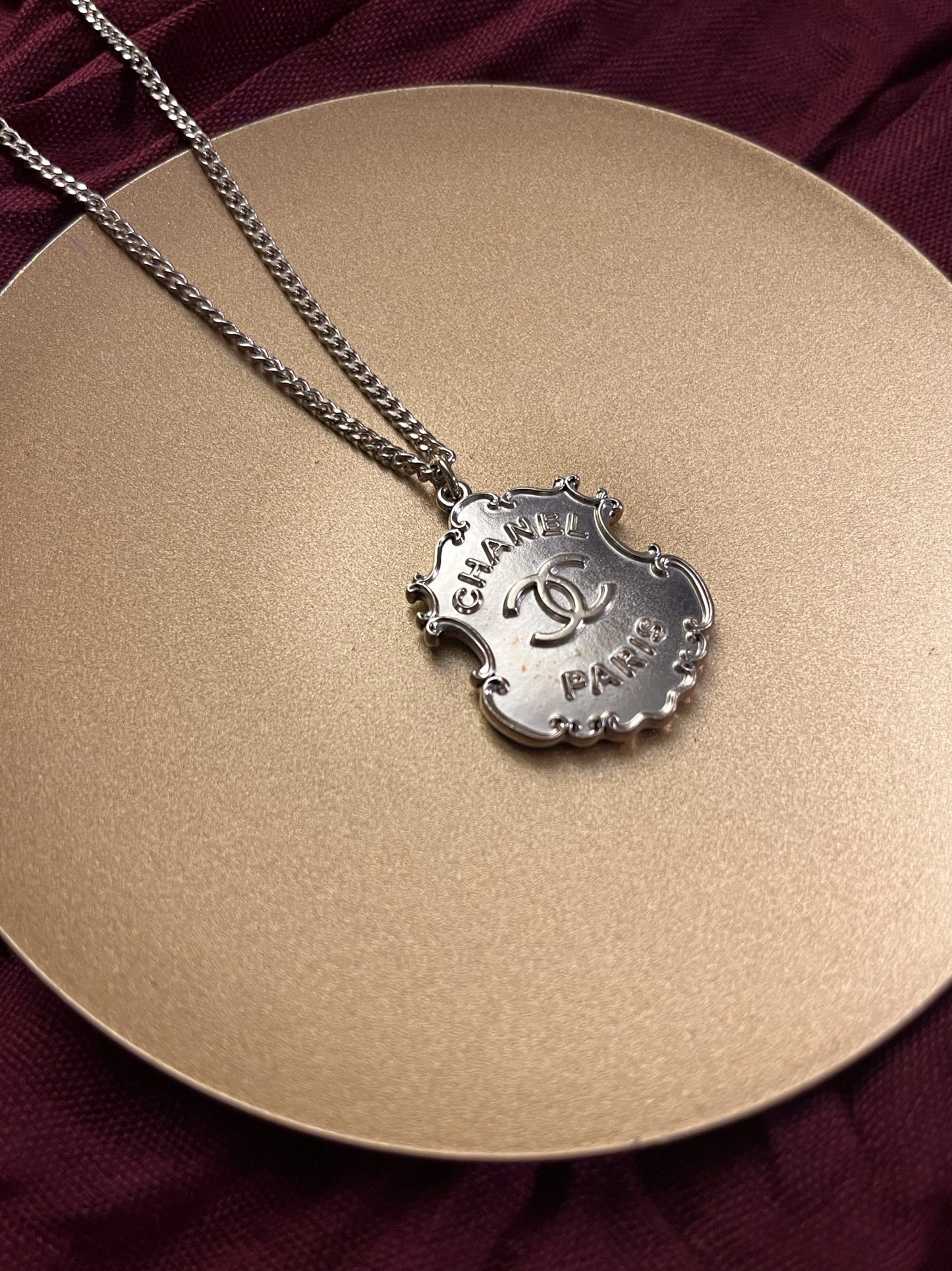 Chanel 2014 Vintage Silver-Tone CC Paris Dallas Medallion Necklace
