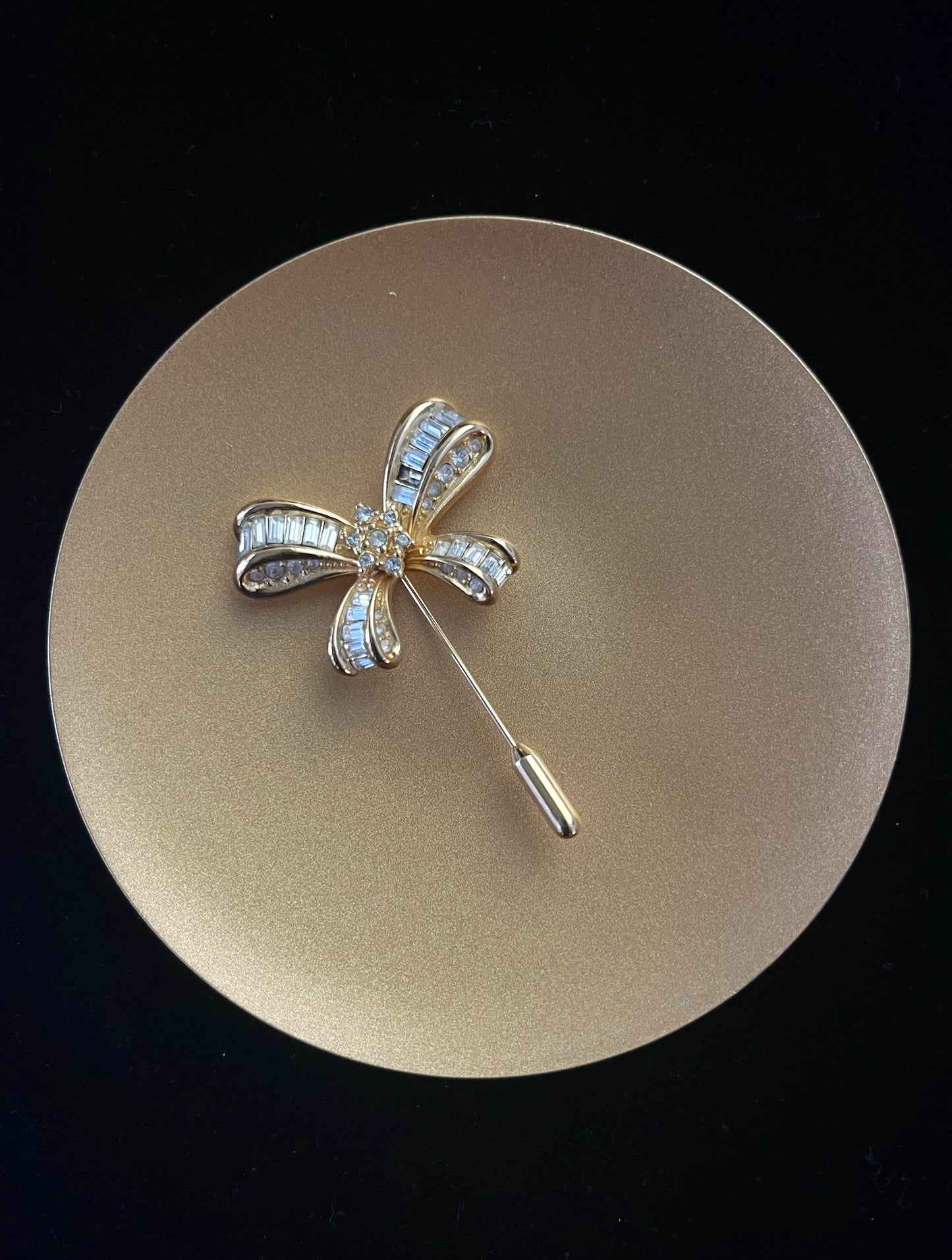 Vintage Dior Gold Crystal Bow Brooch