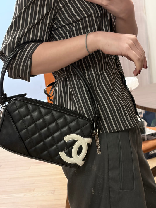 ON HOLD*Chanel Vintage Black Quilted Leather Shoulder Bag with Oversized CC