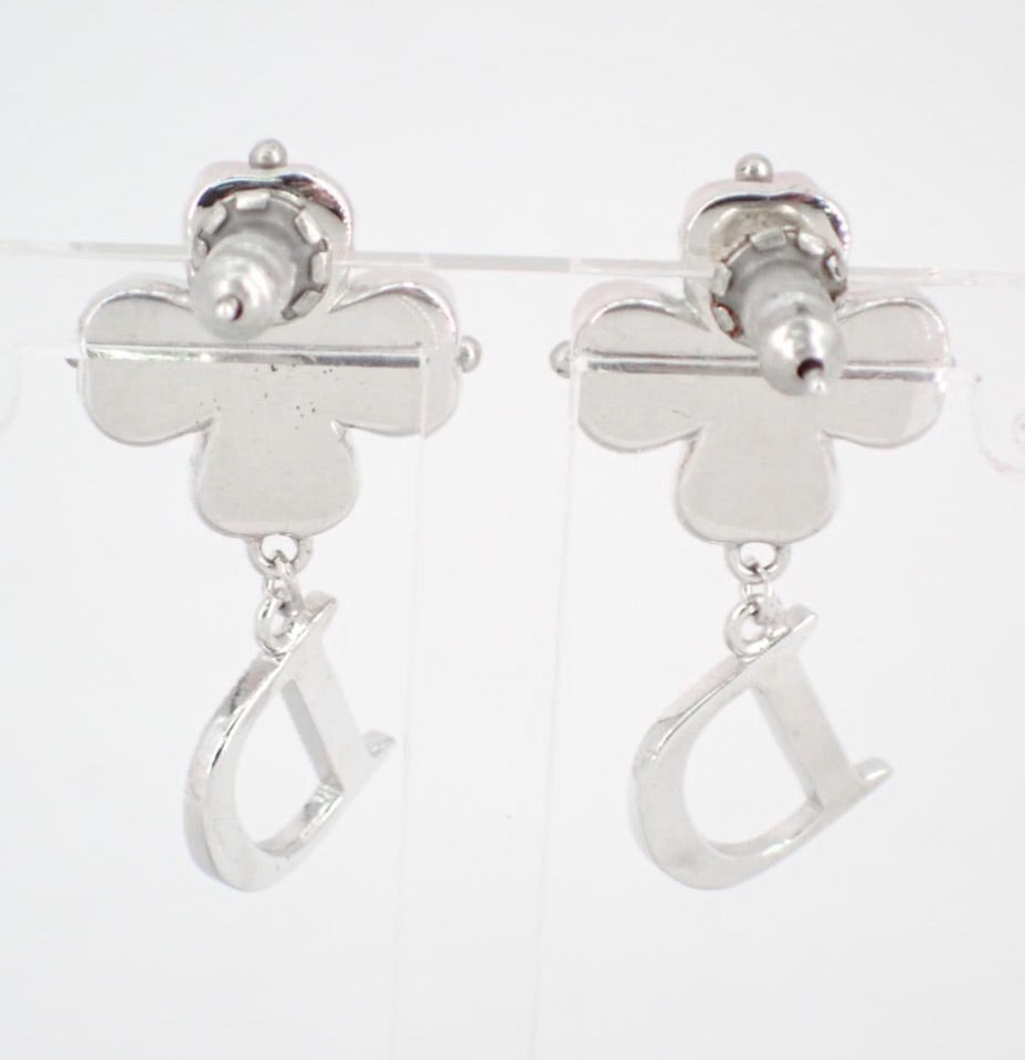Dior Pink Crystal Clover Drop “D” Earrings