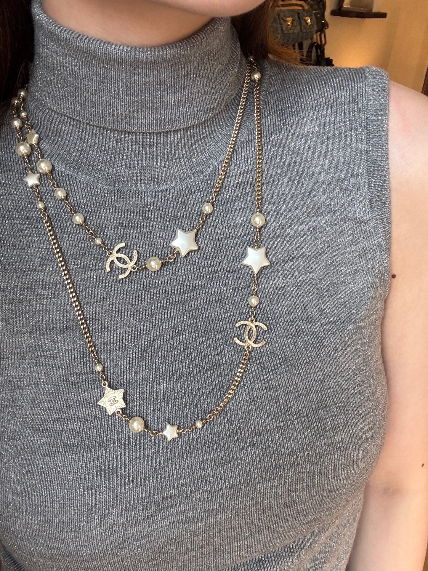 Chanel CC Pearl & Mother-of-Pearl Star Long Necklace