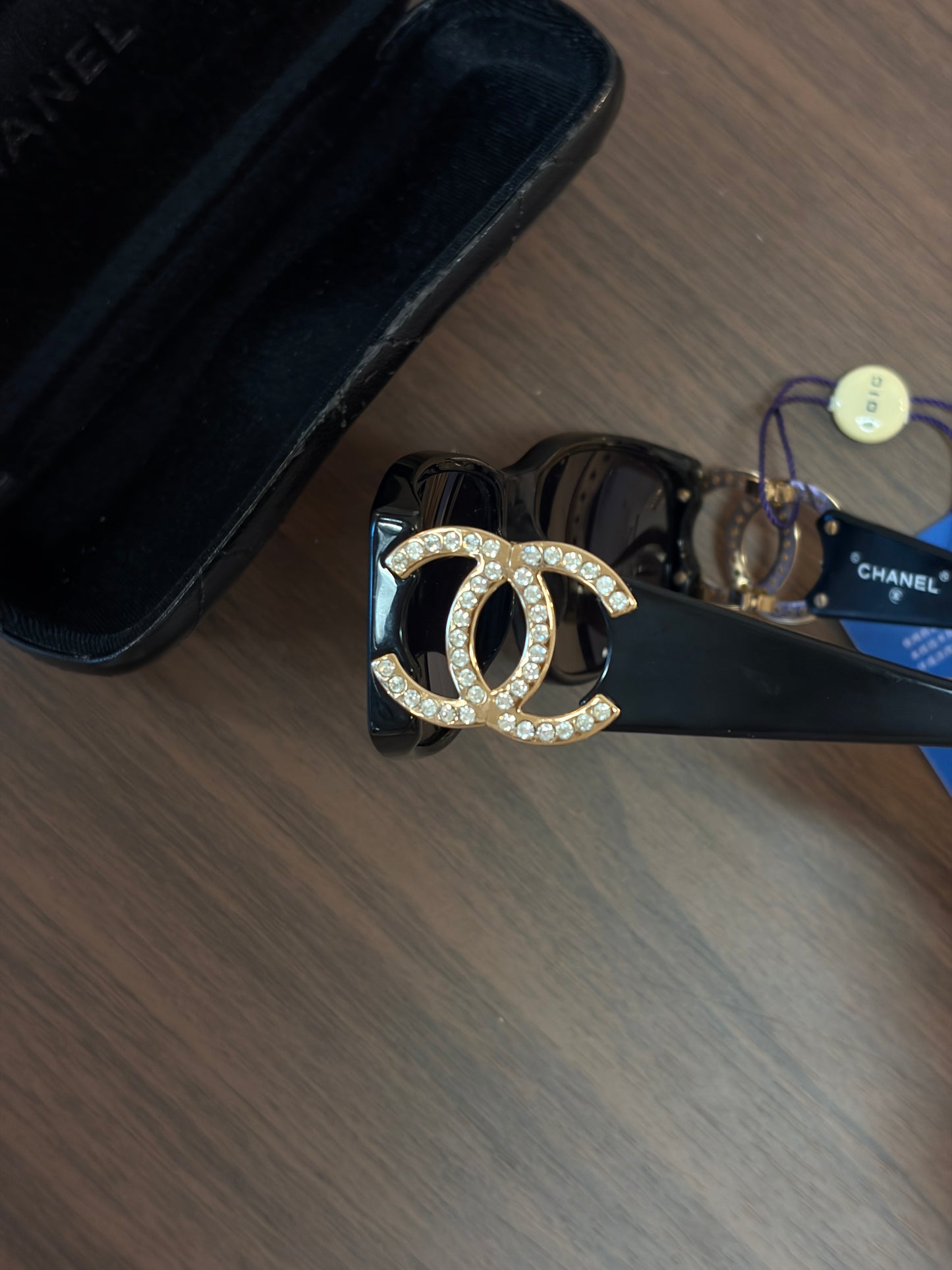 Chanel Gold Full Diamond CC Black sunglasses