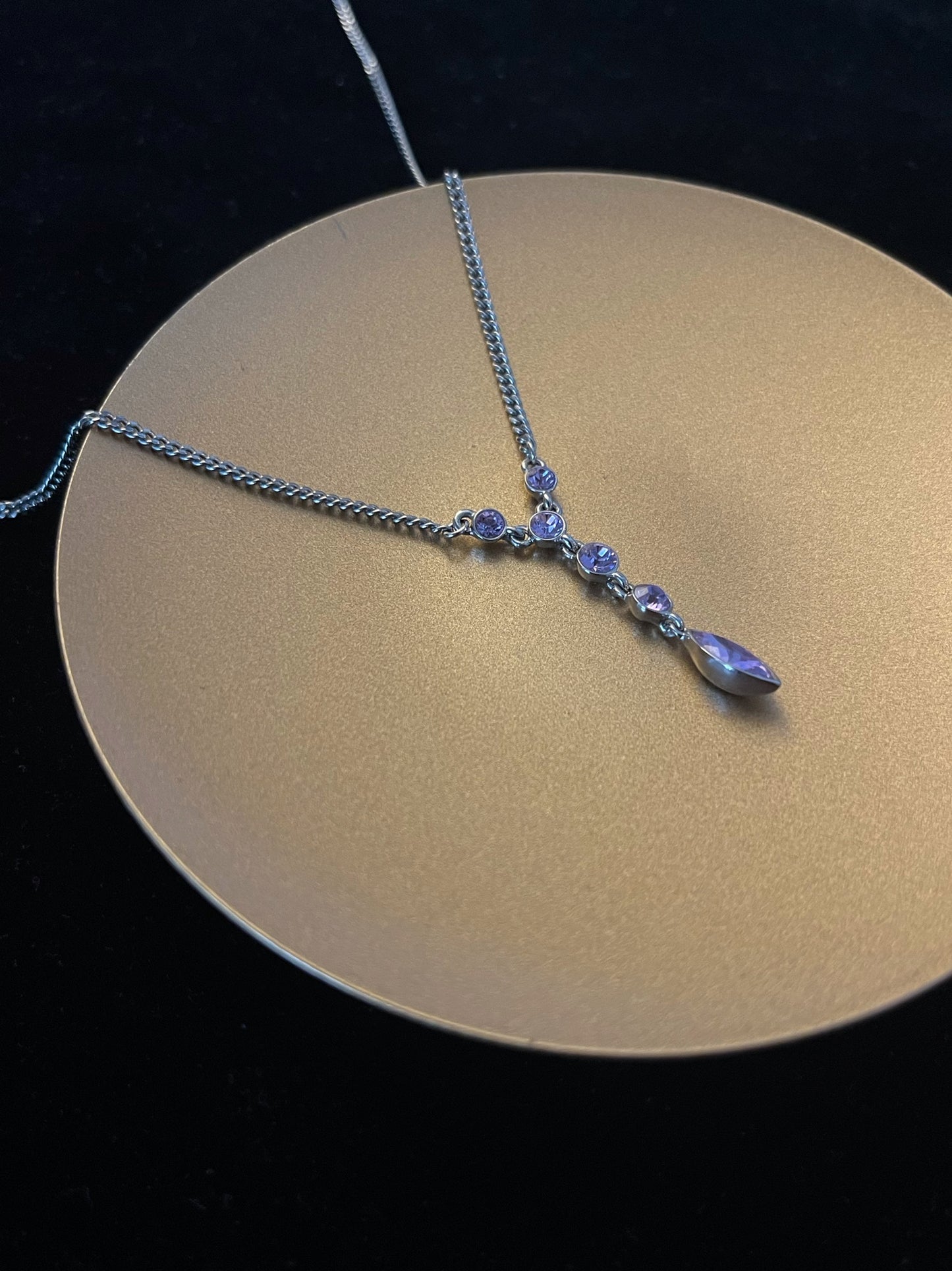 Vintage Givenchy Lavender Crystal Drop Necklace – Silver Tone