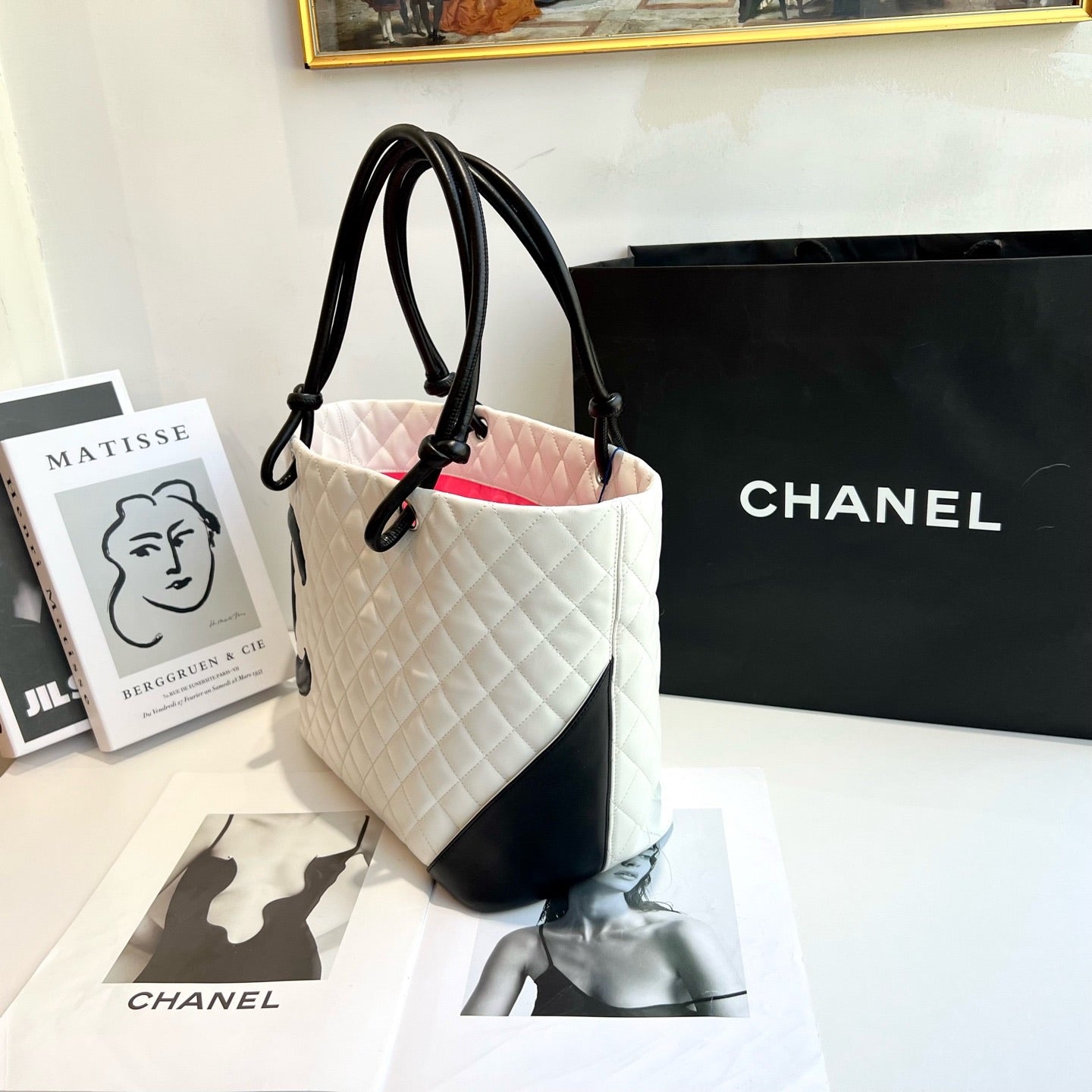 Chanel Cambon Ligne Quilted Tote – White & Black