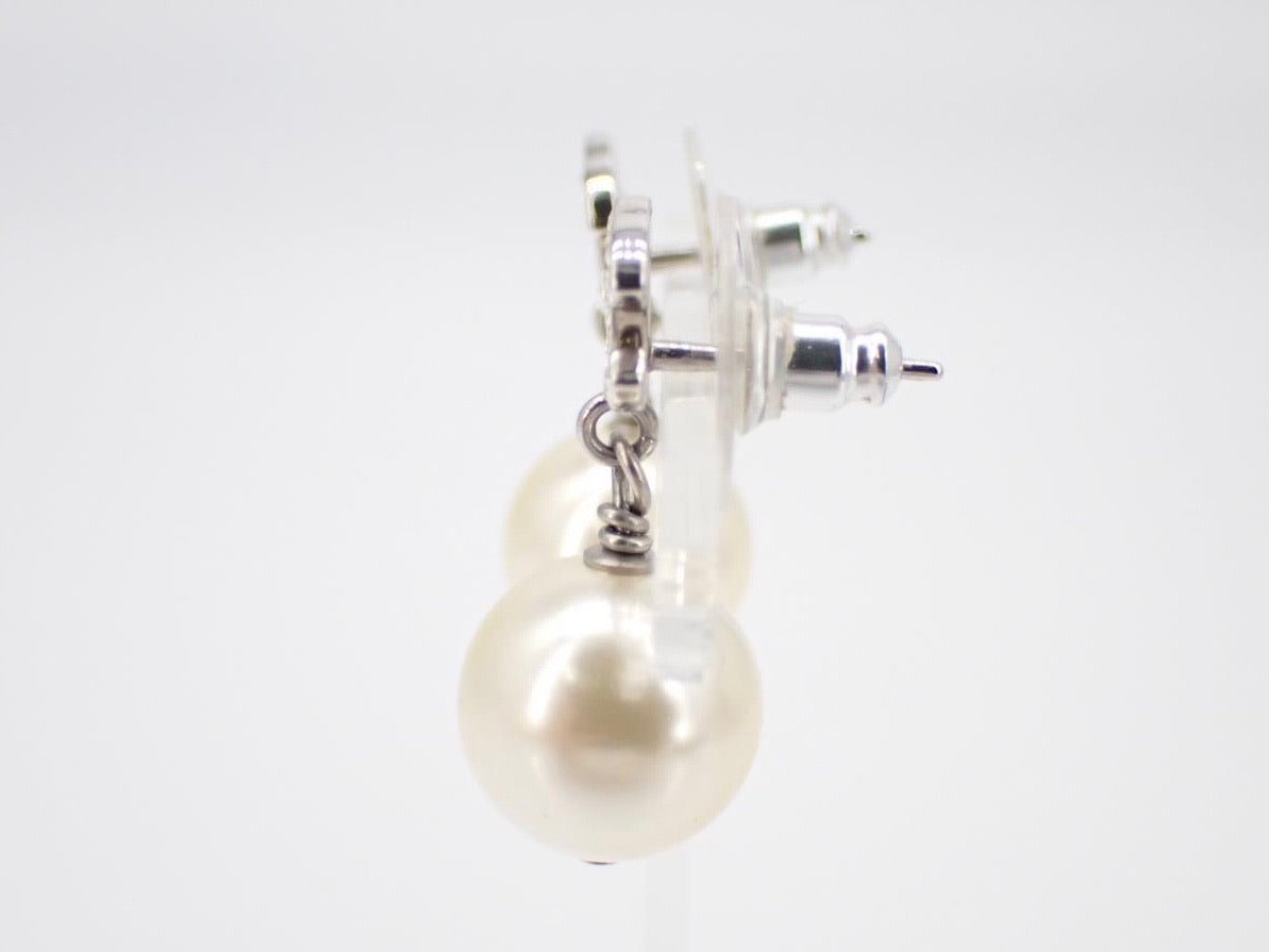 Vintage Chanel 2022 Crystal & Pearl CC Stud Earrings