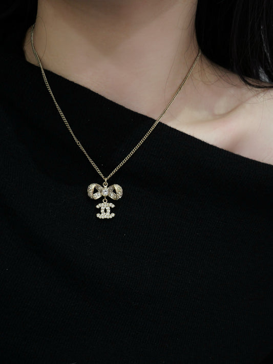 Chanel 2016 Crystal Bow CC Pendant Necklace