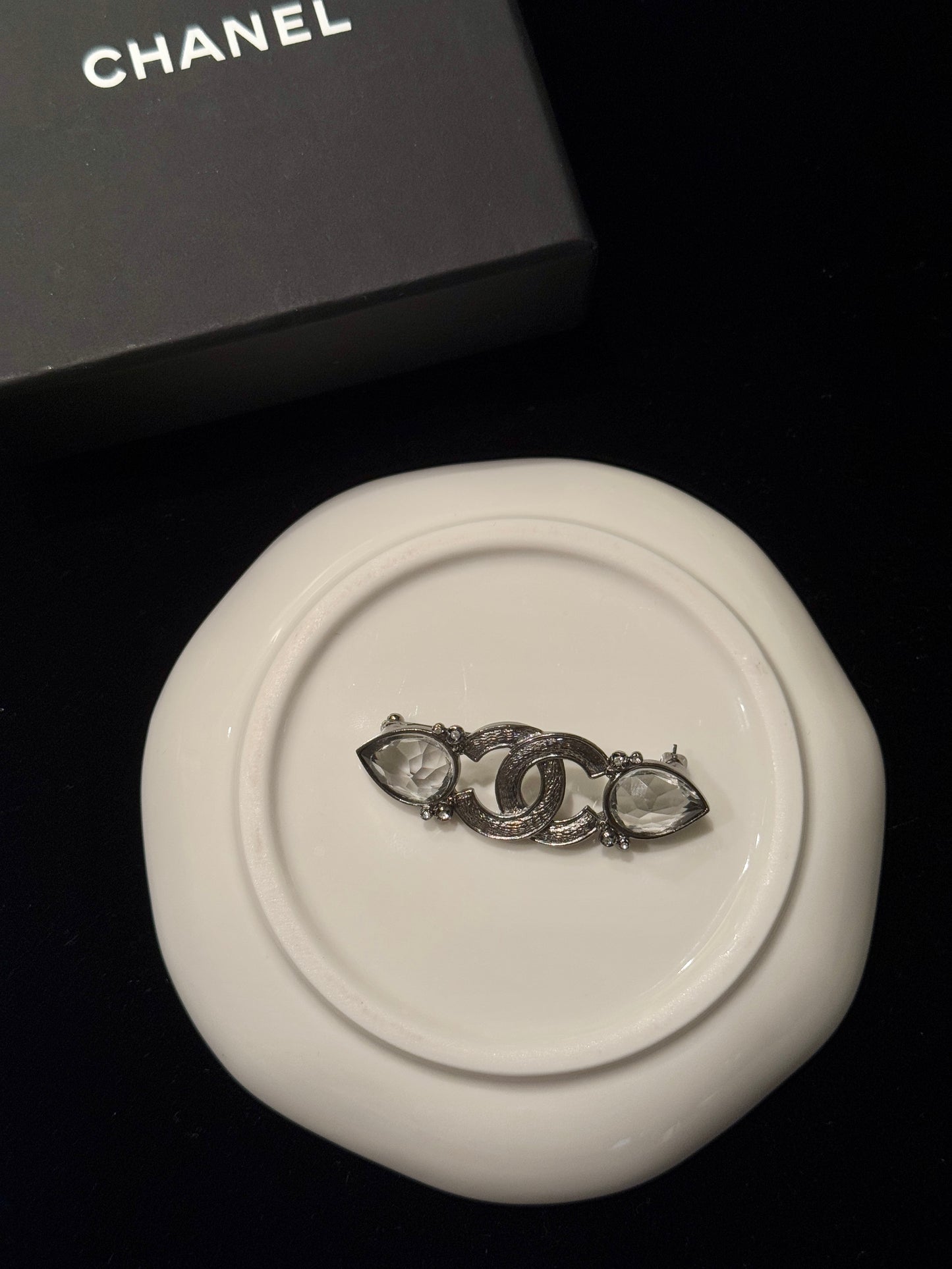 Chanel 2010s Crystal Teardrop CC Logo Brooch