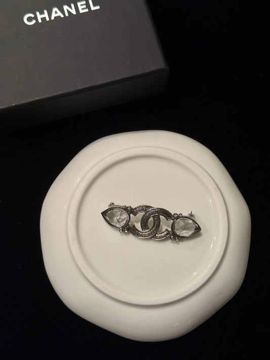 Chanel 2010s Crystal Teardrop CC Logo Brooch
